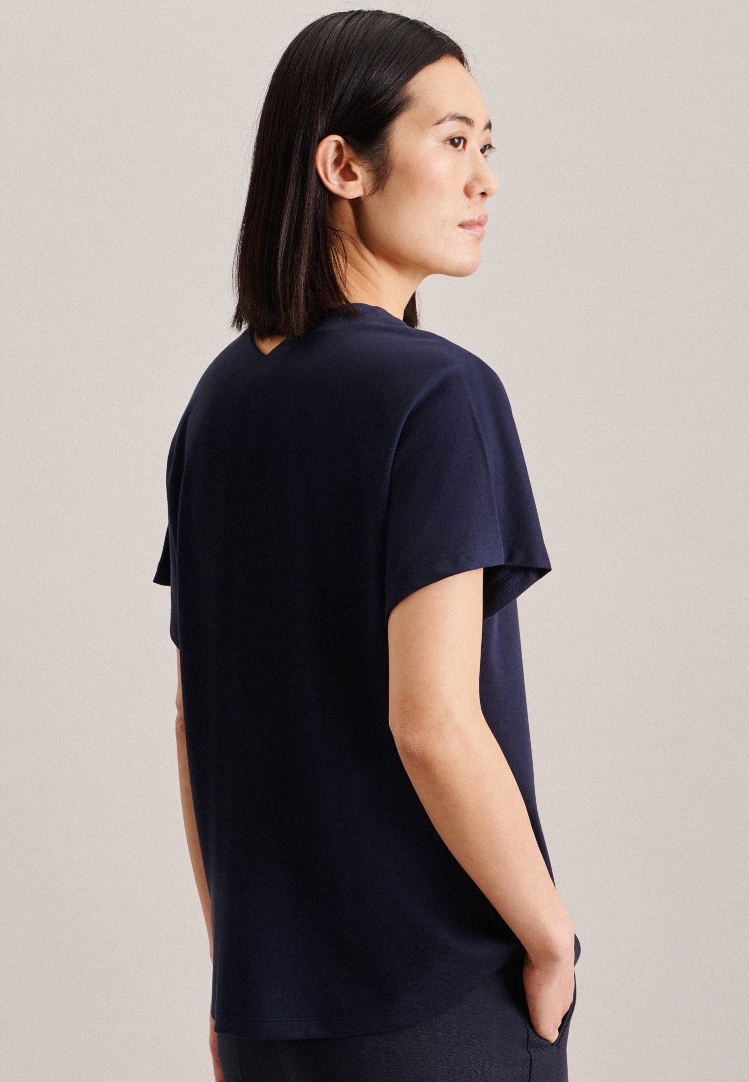 seidensticker Shirtbluse Schwarze Rose Kurzarm V-Neck günstig online kaufen