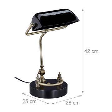 relaxdays Schreibtischlampe Schwarze Bankerlampe mit Glasschirm