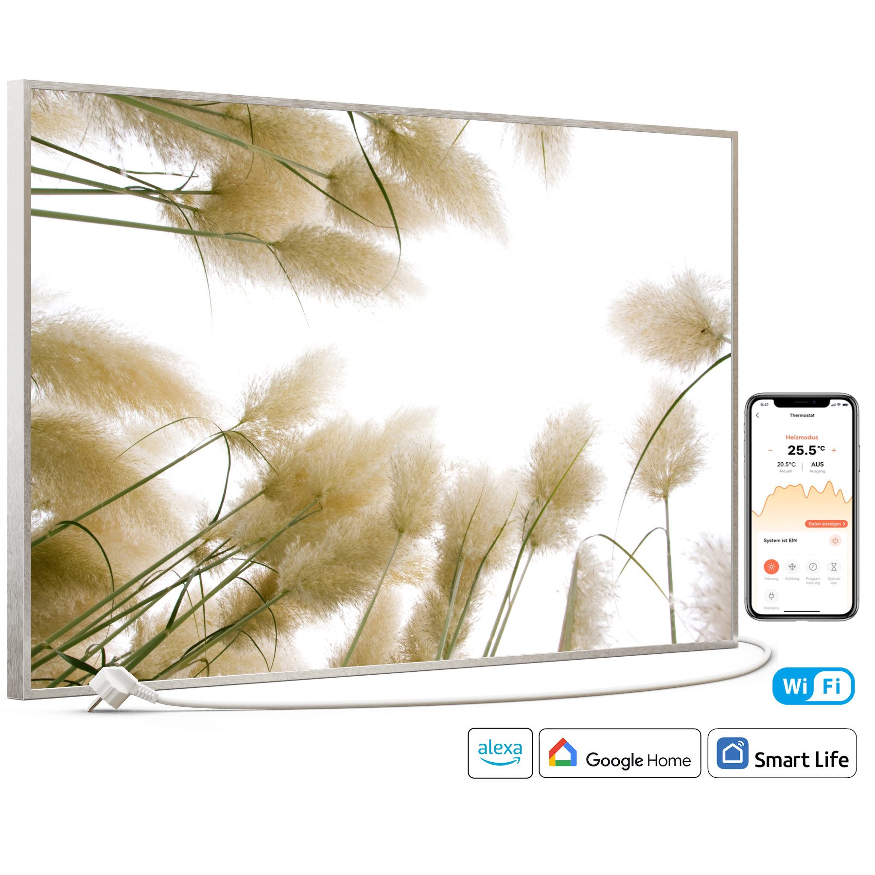 STEINFELD Heizsysteme Infrarotheizung Bild 600W, 100x60cm, Made in Germany, 7 Jahre Garantie, mit Thermostat, Silber