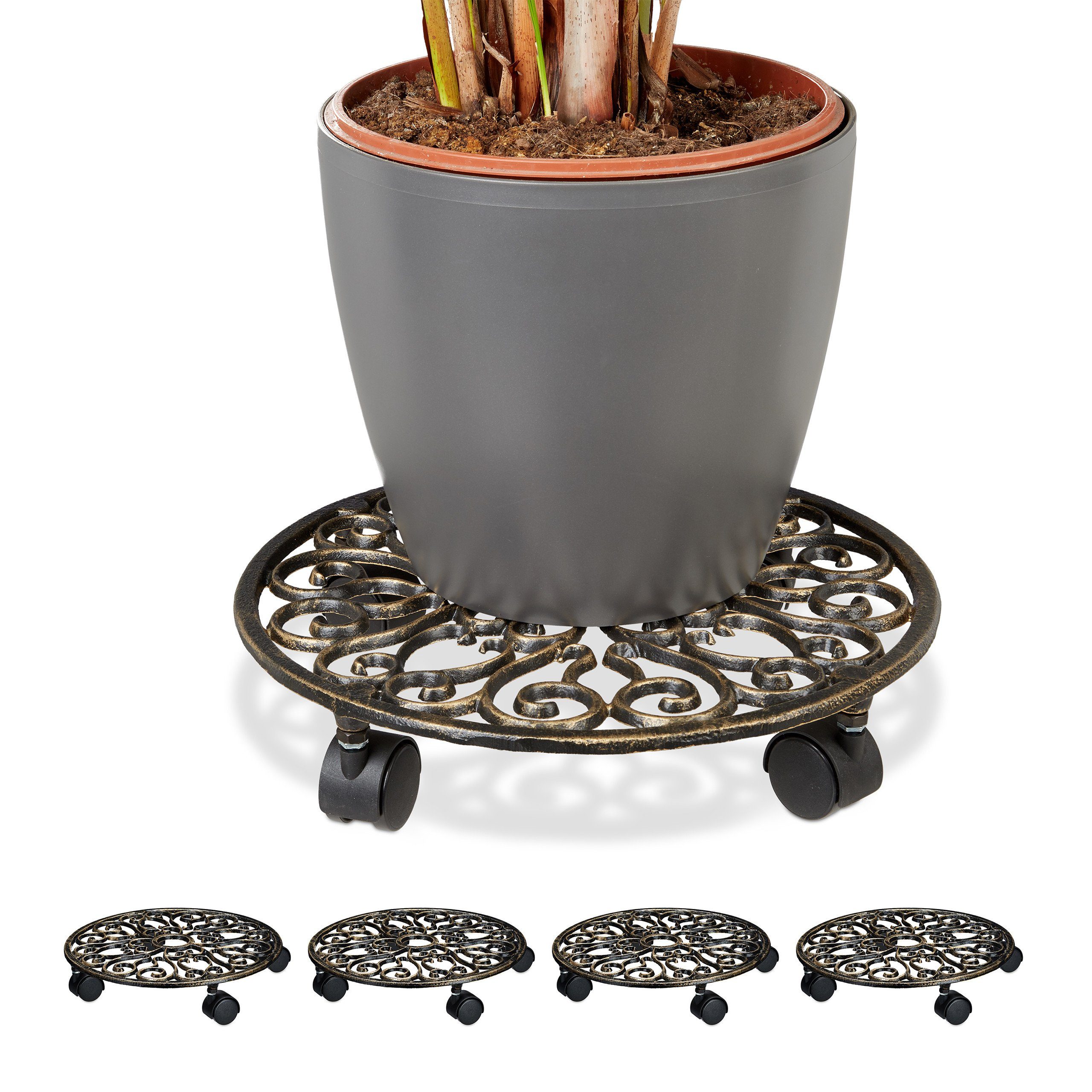 Blumentopfuntersetzer 5 x Pflanzenroller Gusseisen rund