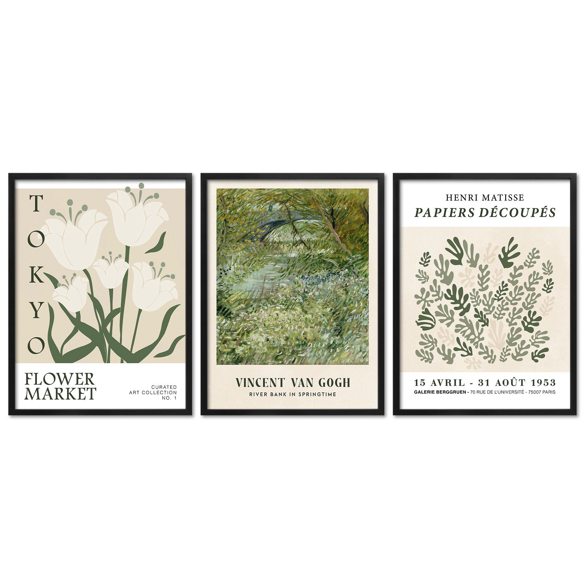 ARTFAVES Bilder-Collage Poster Set Art Galerie Green Botanic I mehrteilige Bilderwand I Wandbi, (Wandbilder modern, 3 St)