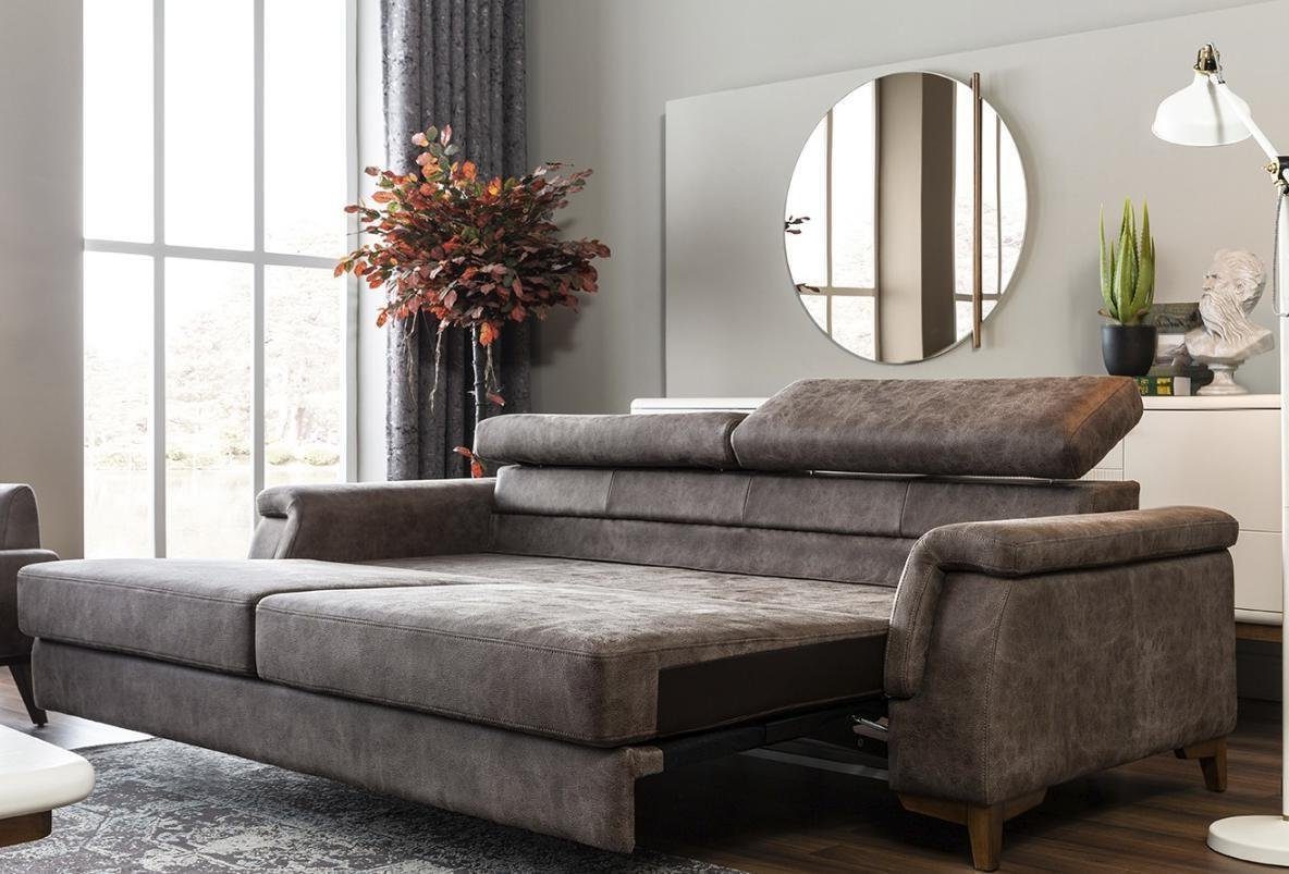 Xlmoebel Polstergarnitur Grau Textilsofa mit Schlaffunktion und passendem Stuhl, (Polstergarnitur, 3-tlg., 3 Sitzer Sofa, 2 Sitzer Sofa. Sessel), Hergestellt in Europa