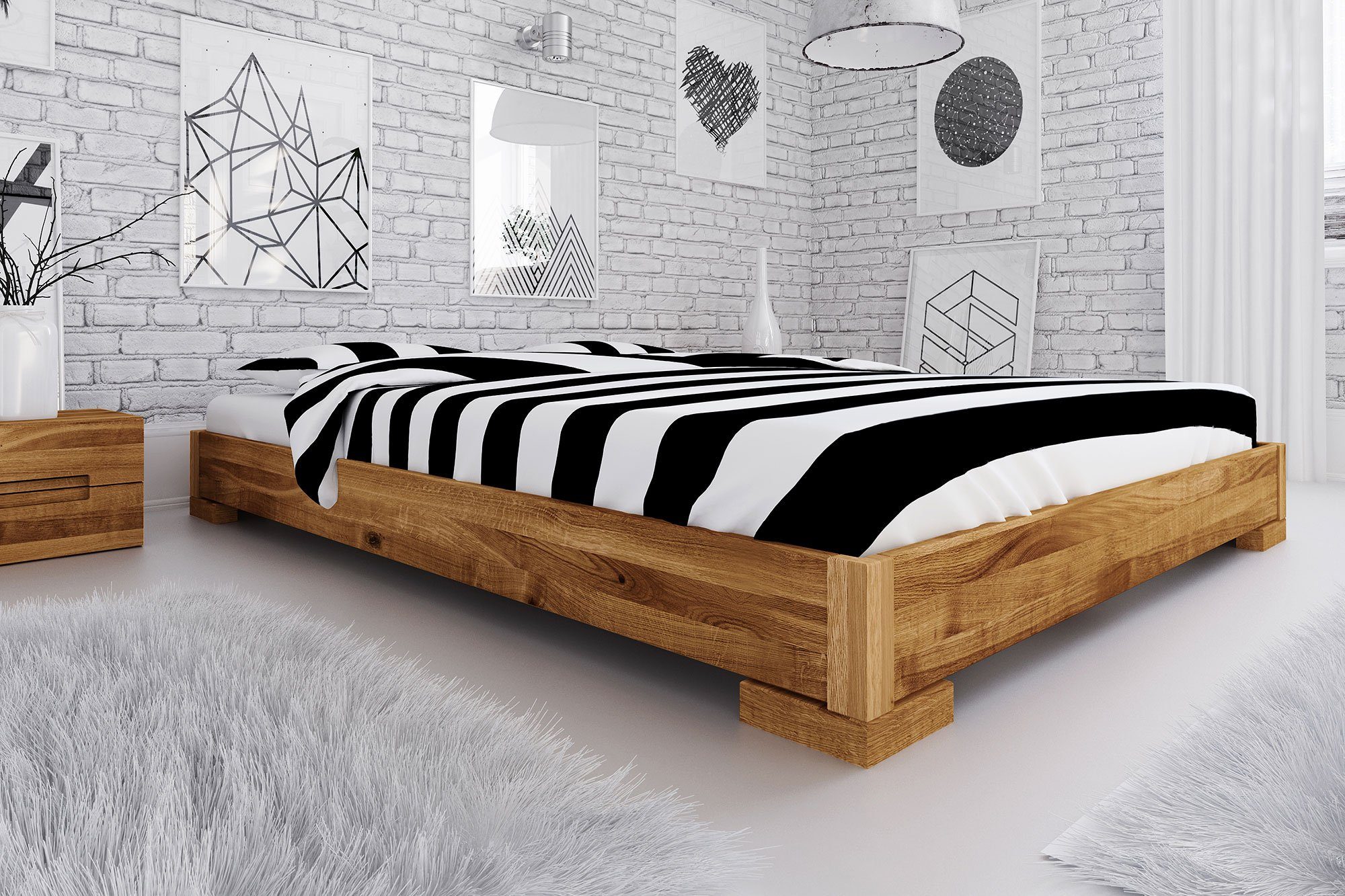 byoak Bett VENTO-E 140 x 220 aus Massivholz, ohne Kopfteil, Naturgeölt