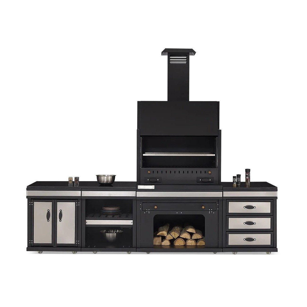 Xlmoebel Outdoor-Küche XLMOEBEL Edelstahl Außenküche in Schwarz, modern und funktional, Made in Europa