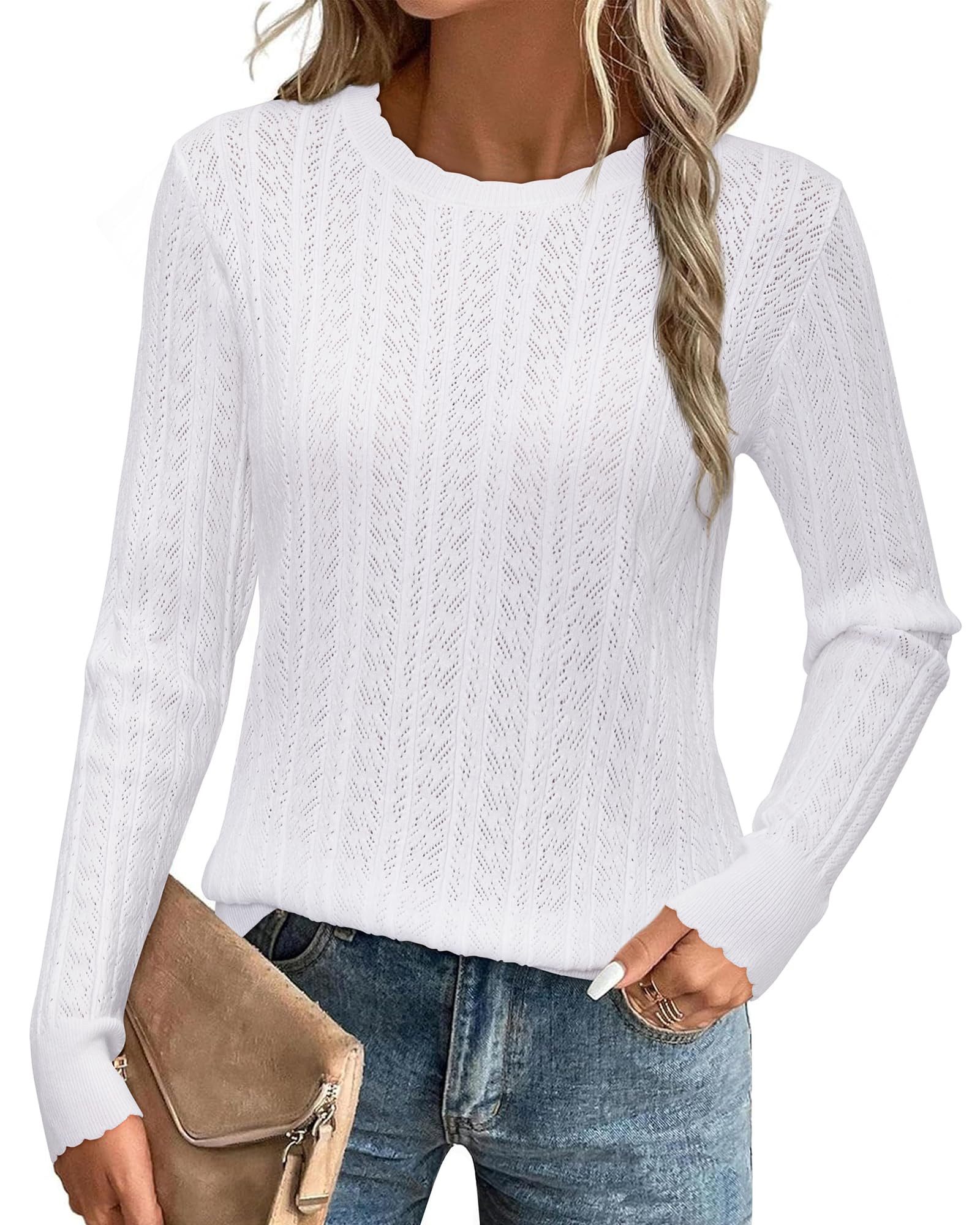 Arach&Cloz Strickpullover Damen Pullover Langarm Strickpullover Lässige Blusen mit Rundhalsausschnitt