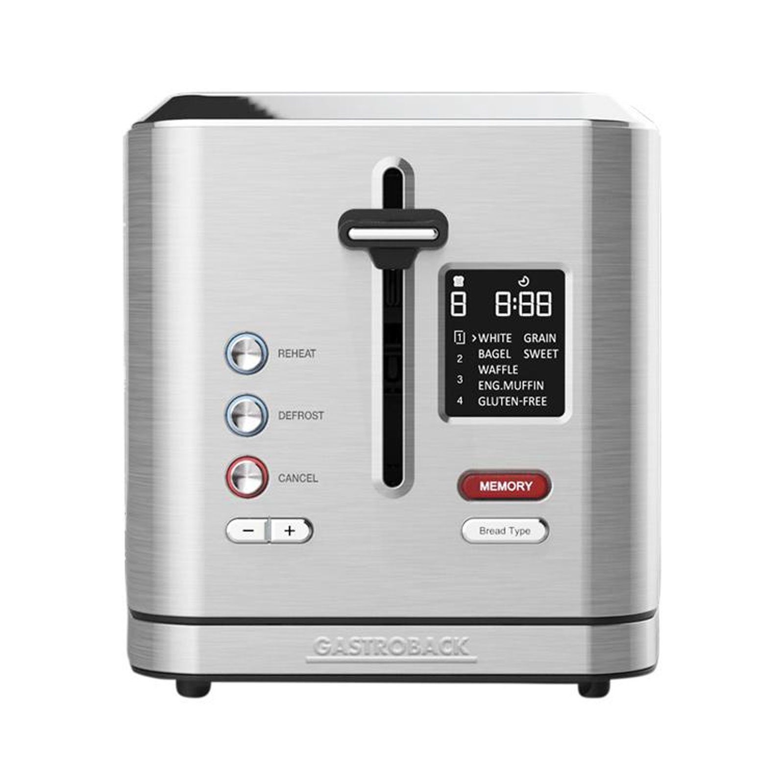Gastroback Toaster 62395 Toaster, Abschaltautomatik, Krümelschublade, Brötchenaufsatz, LCD-Display