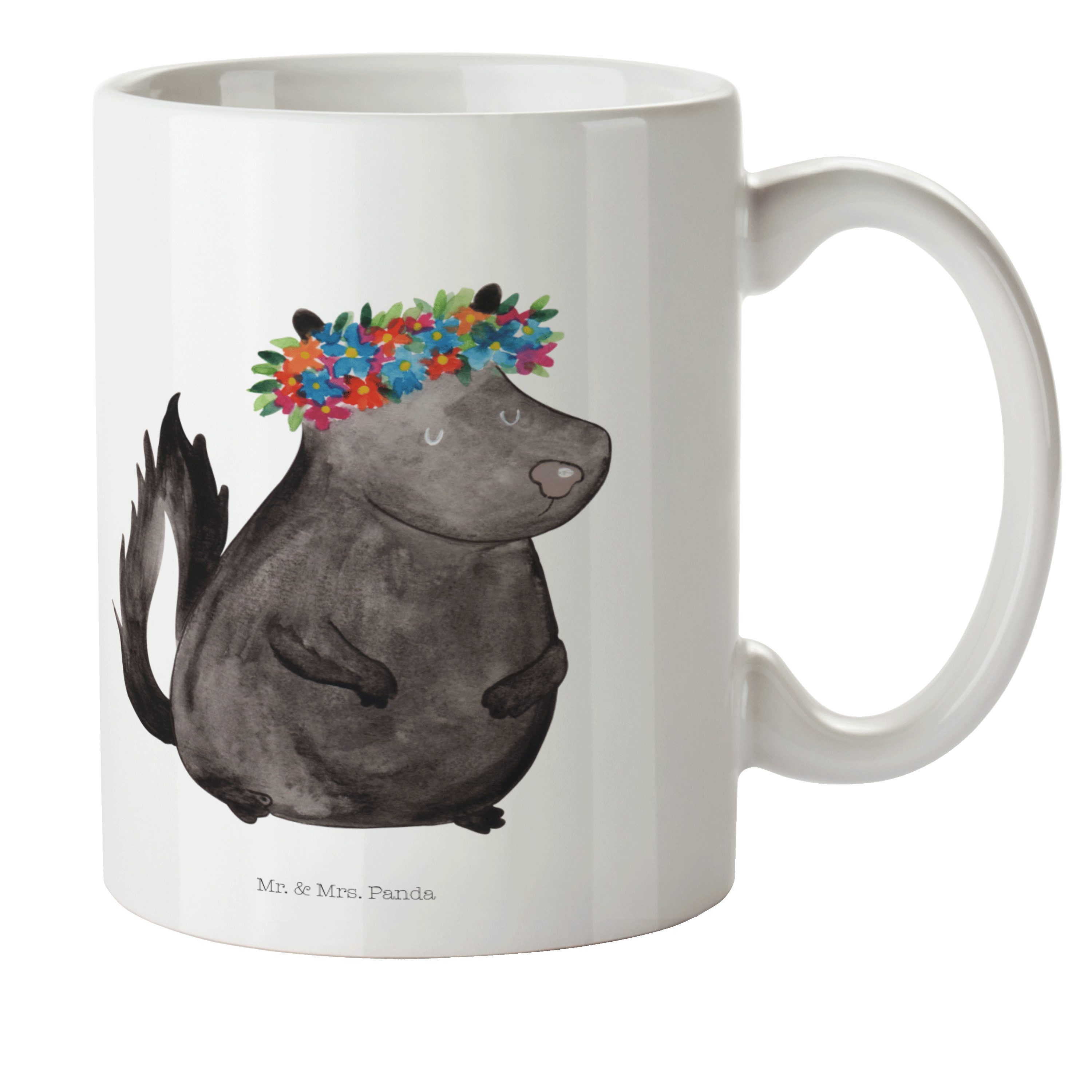 Mr. & Mrs. Panda Kinderbecher Stinktier Blumenmaedchen - Weiß - Geschenk, Kunststoff Tasse, Kaffeet, Kunststoff