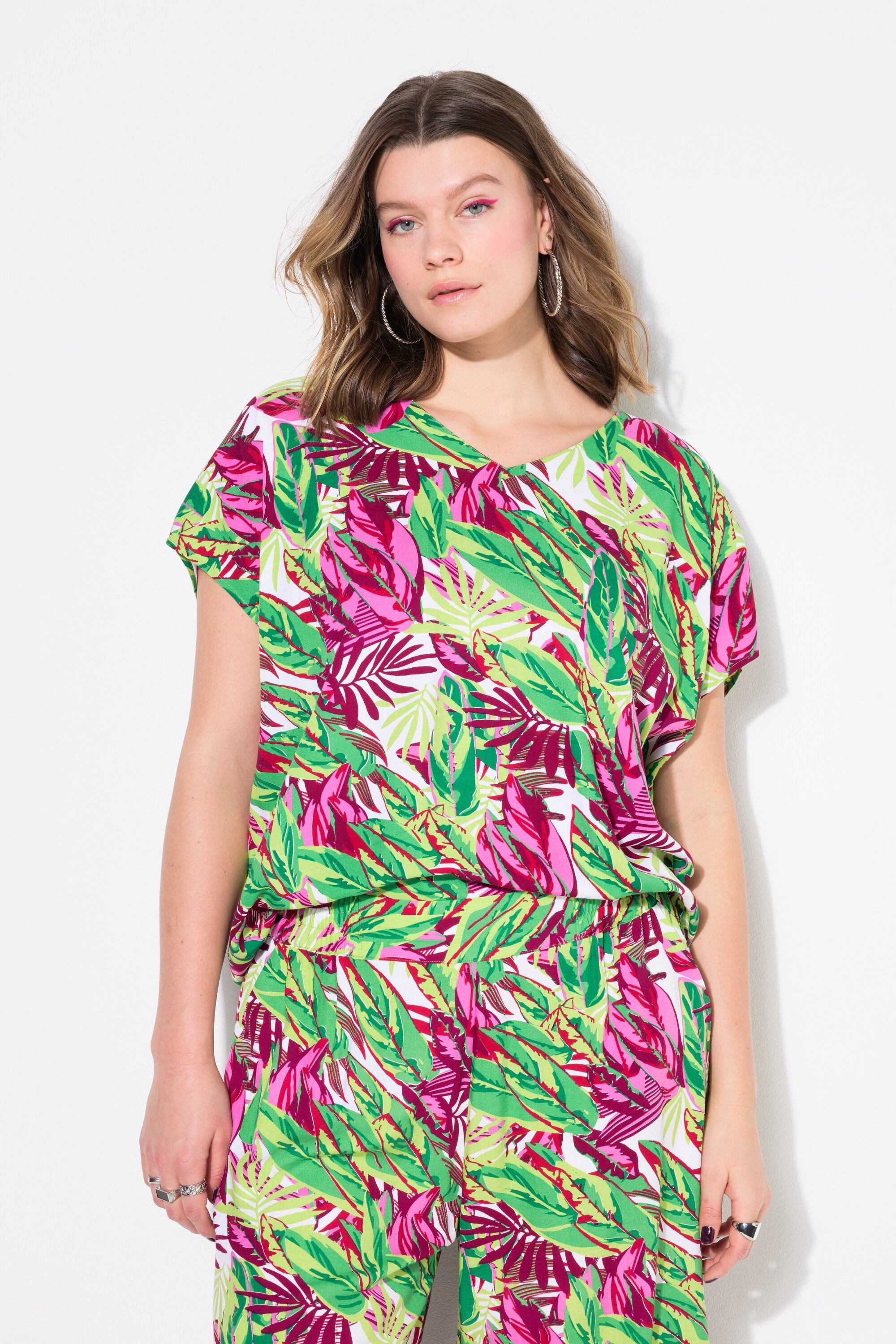 Studio Untold Druckbluse Blusenshirt oversized Jungle-Print V-Ausschnitt
