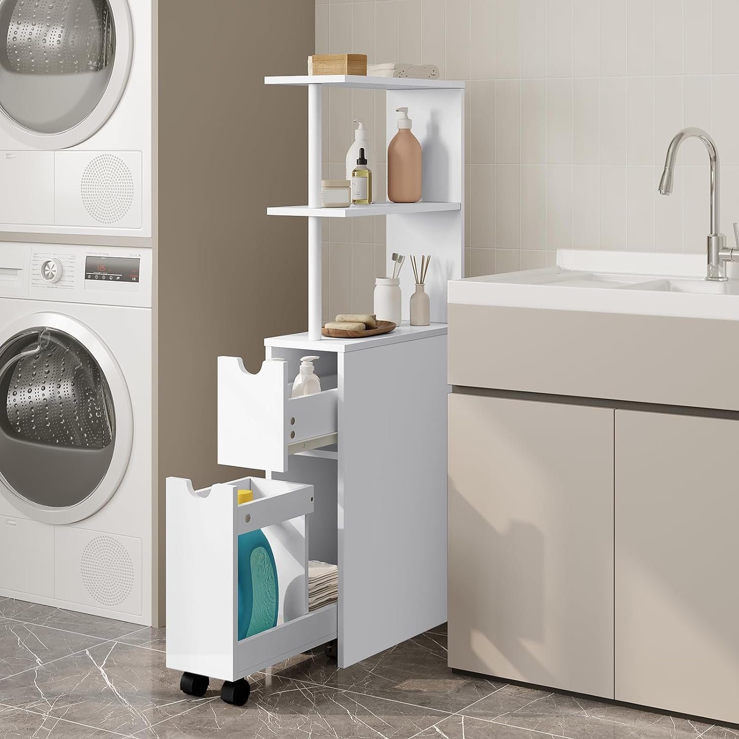 EUGAD Mehrzweckschrank (1-St) Nischenschrank schmal, mit Schublade auf Roll günstig online kaufen