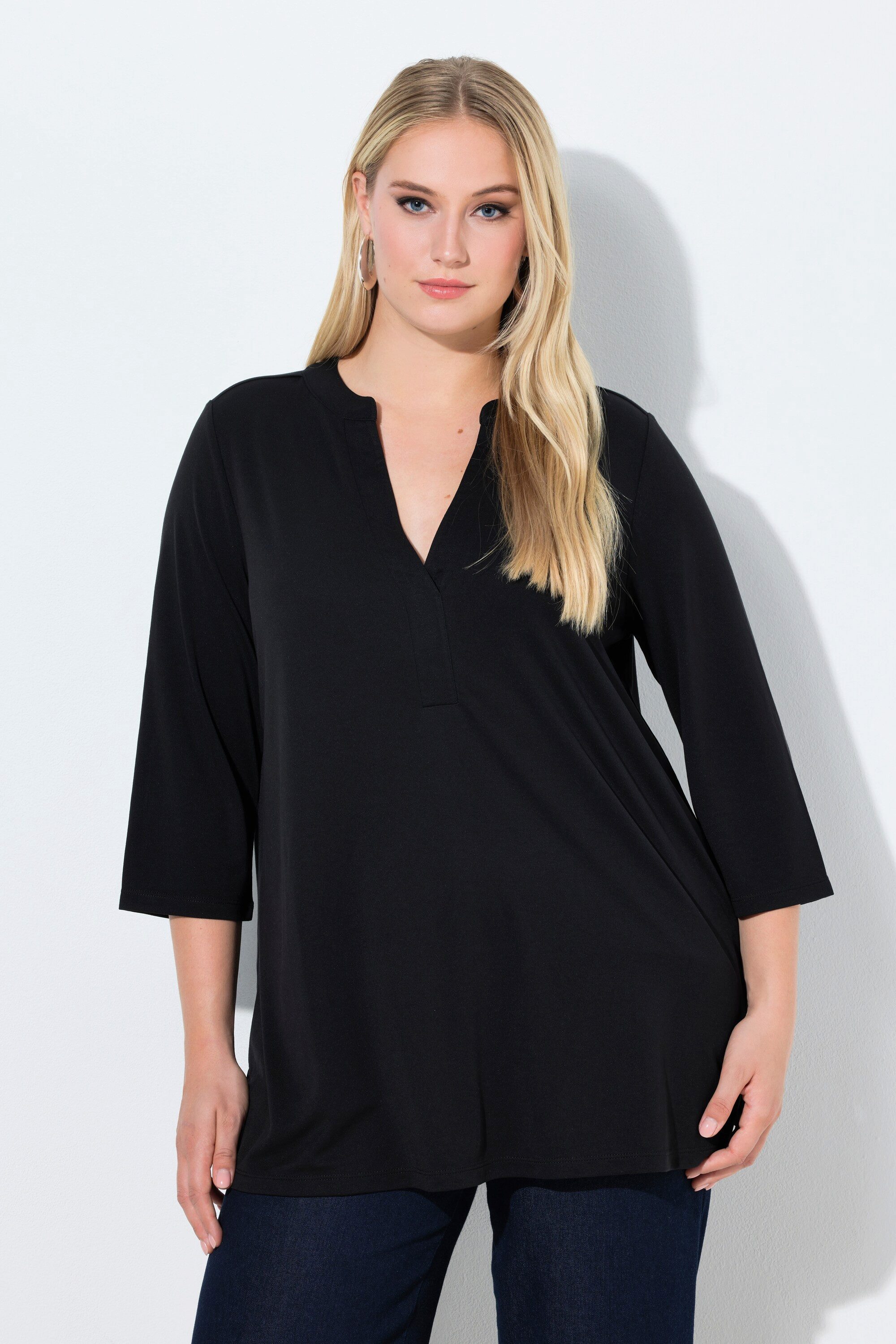 Longshirt Tunika-Shirt A-Linie Tunika-Ausschnitt 3/4-Arm