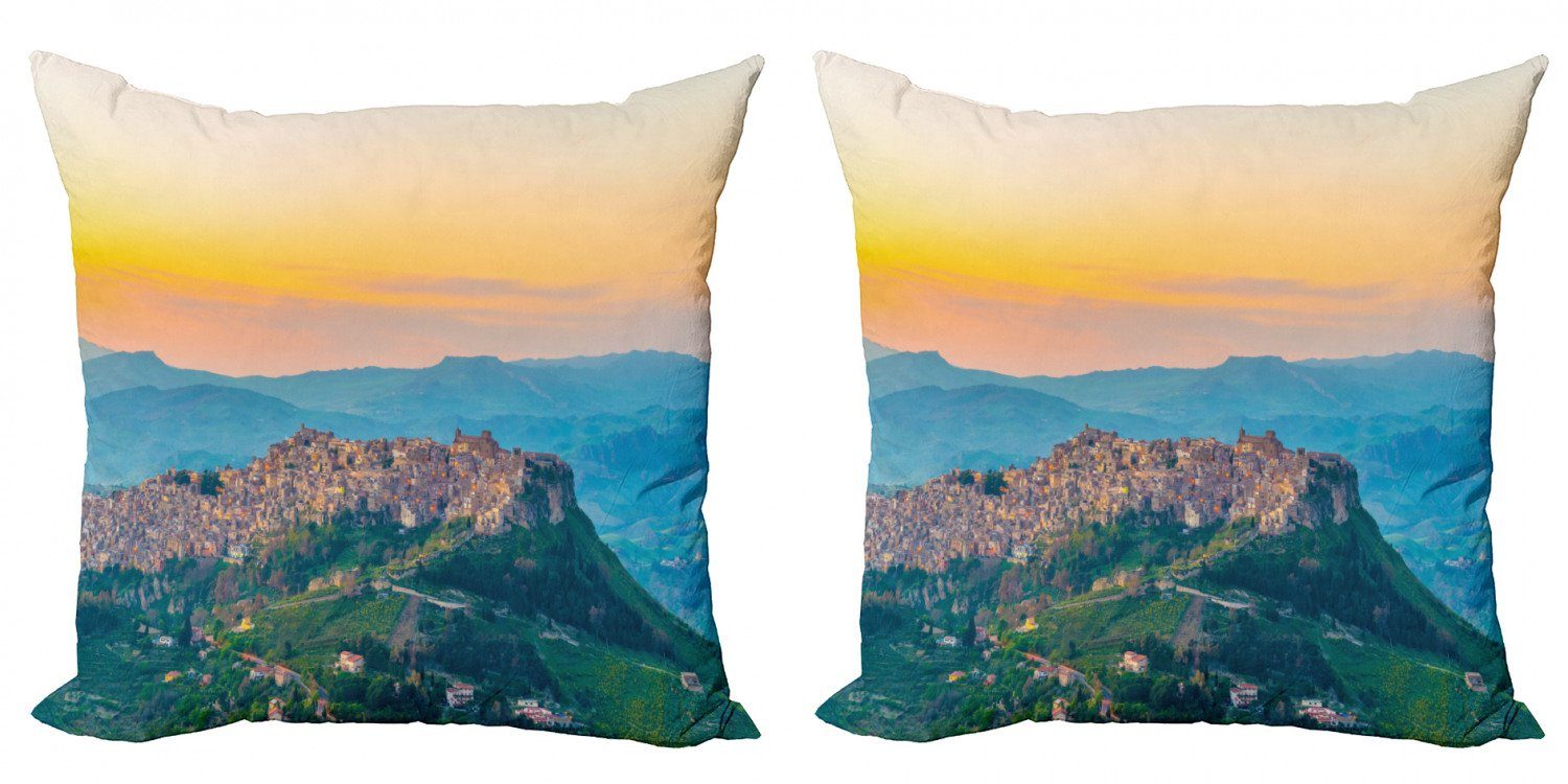 Kissenbezüge Modern Accent Doppelseitiger Digitaldruck, Abakuhaus (2 Stück), Sizilien Calascibetta Dorf Sonnenuntergang