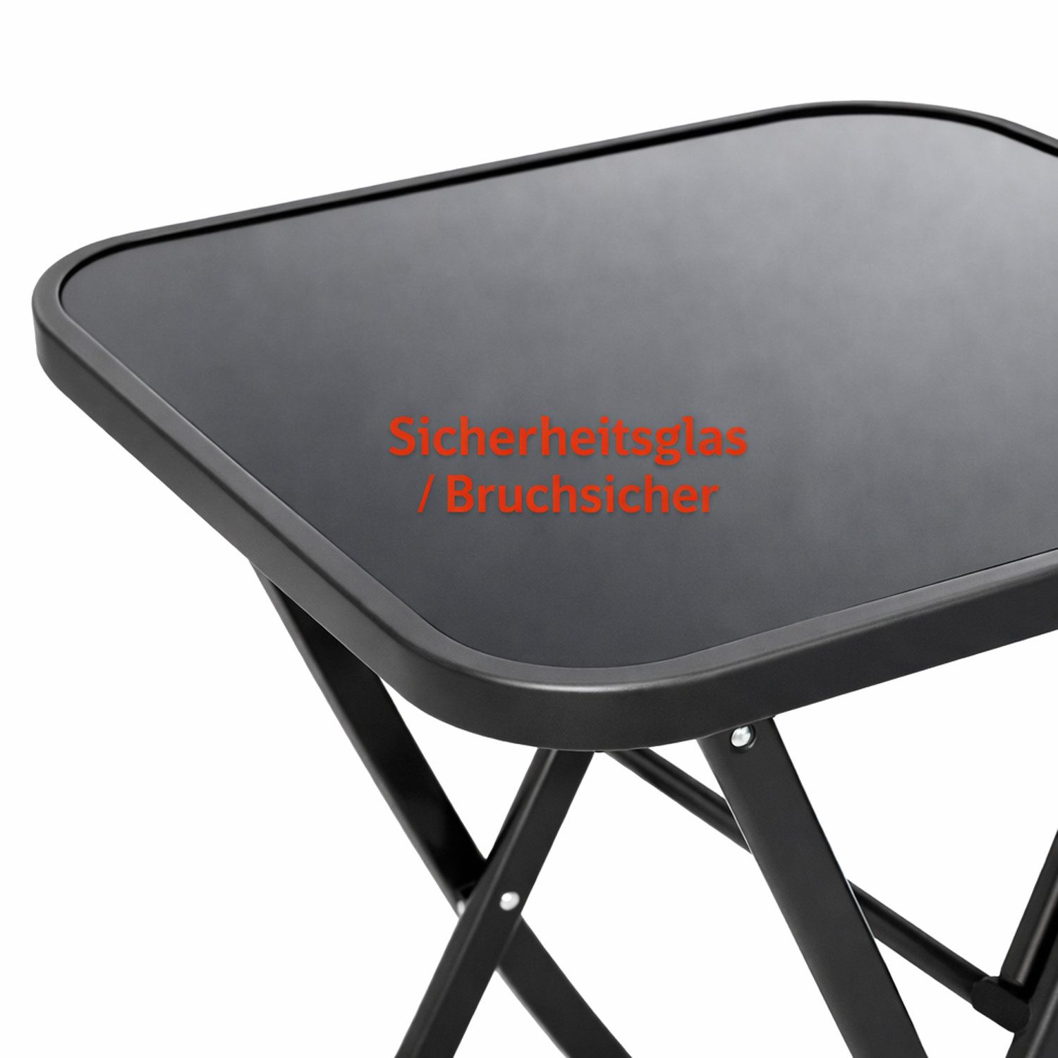 Mojawo Küchentisch Bistrotisch Klapptisch wetterfest Dunkelgrau Glas / Metall 60x60xH70cm