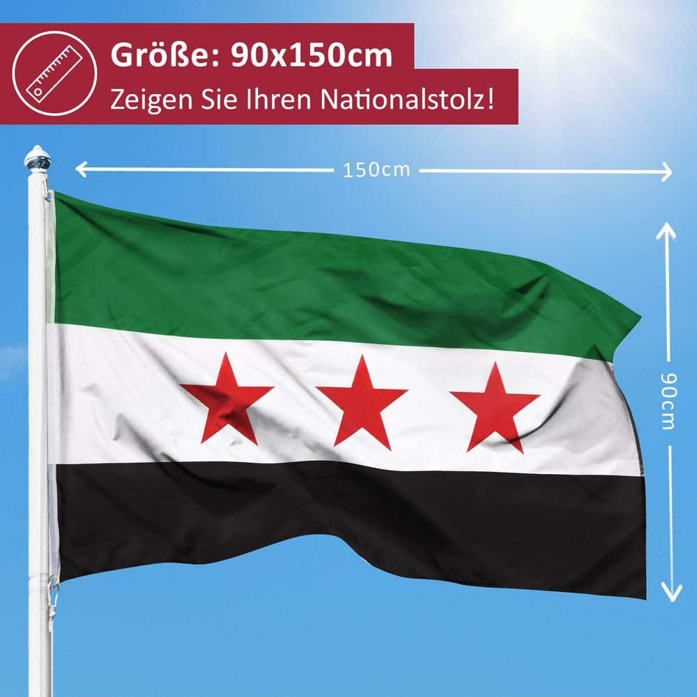 PHENO FLAGS Flagge Syrien Flagge - Syrienfahne 90 x 150 cm, Strapazierfähige Fahne für Fahnenmast, mit 2 Ösen