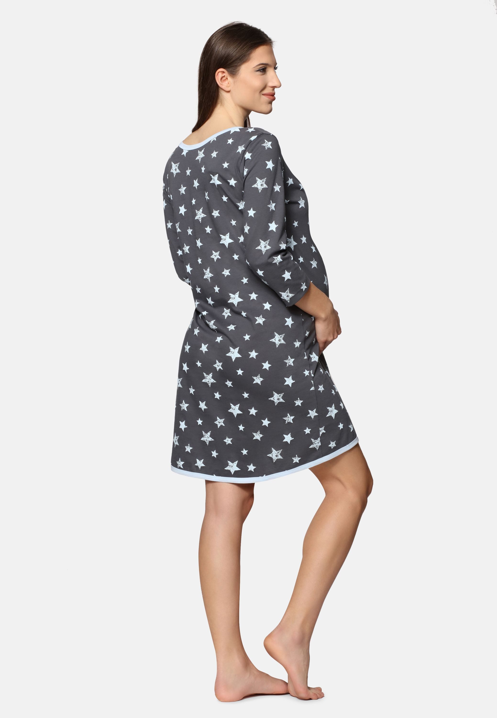 Be Mammy Umstandsnachthemd Damen Umstands Nachthemd mit Stillfunktion BE20-176 (1-tlg)
