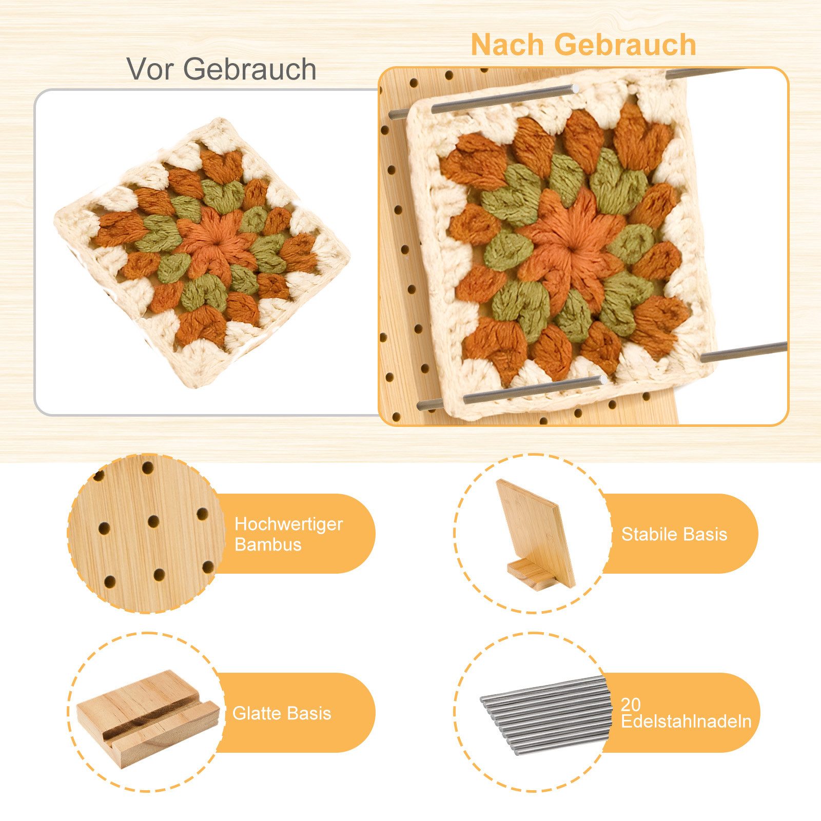 Youyijia Wirbelschäkel Granny Square Granny Square Spanner Handcrafted Wooden Blocking Holz