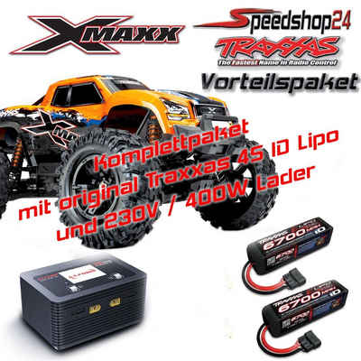 Traxxas Modellbausatz Traxxas X-Maxx 4x4 VXL 8s orange RTR + 2x 4S 6700mAh ID Lipo+230V