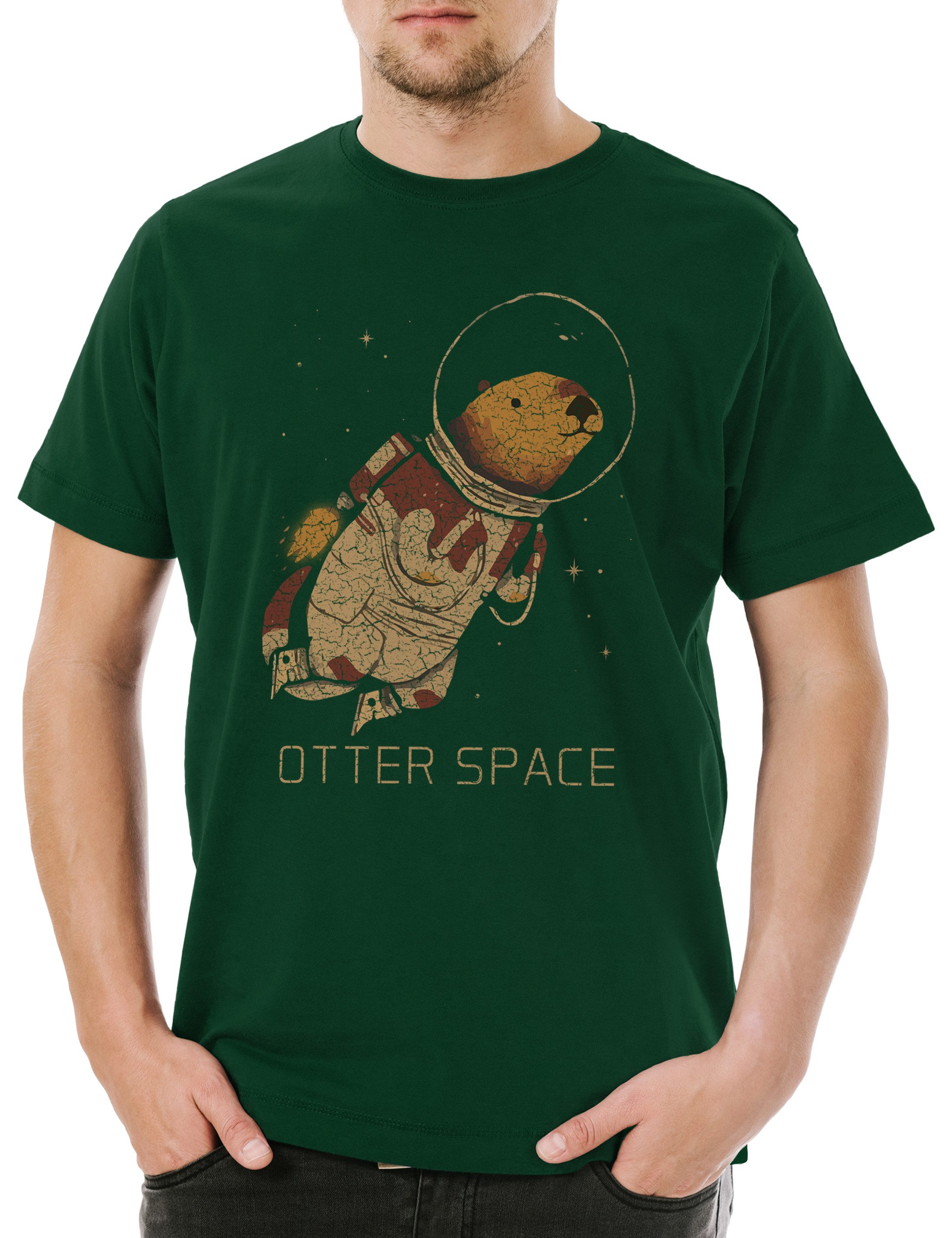 Print-Shirt Otter Space Herren T-Shirt Wildlife lontra nutria Fischotter Geek Nerd
