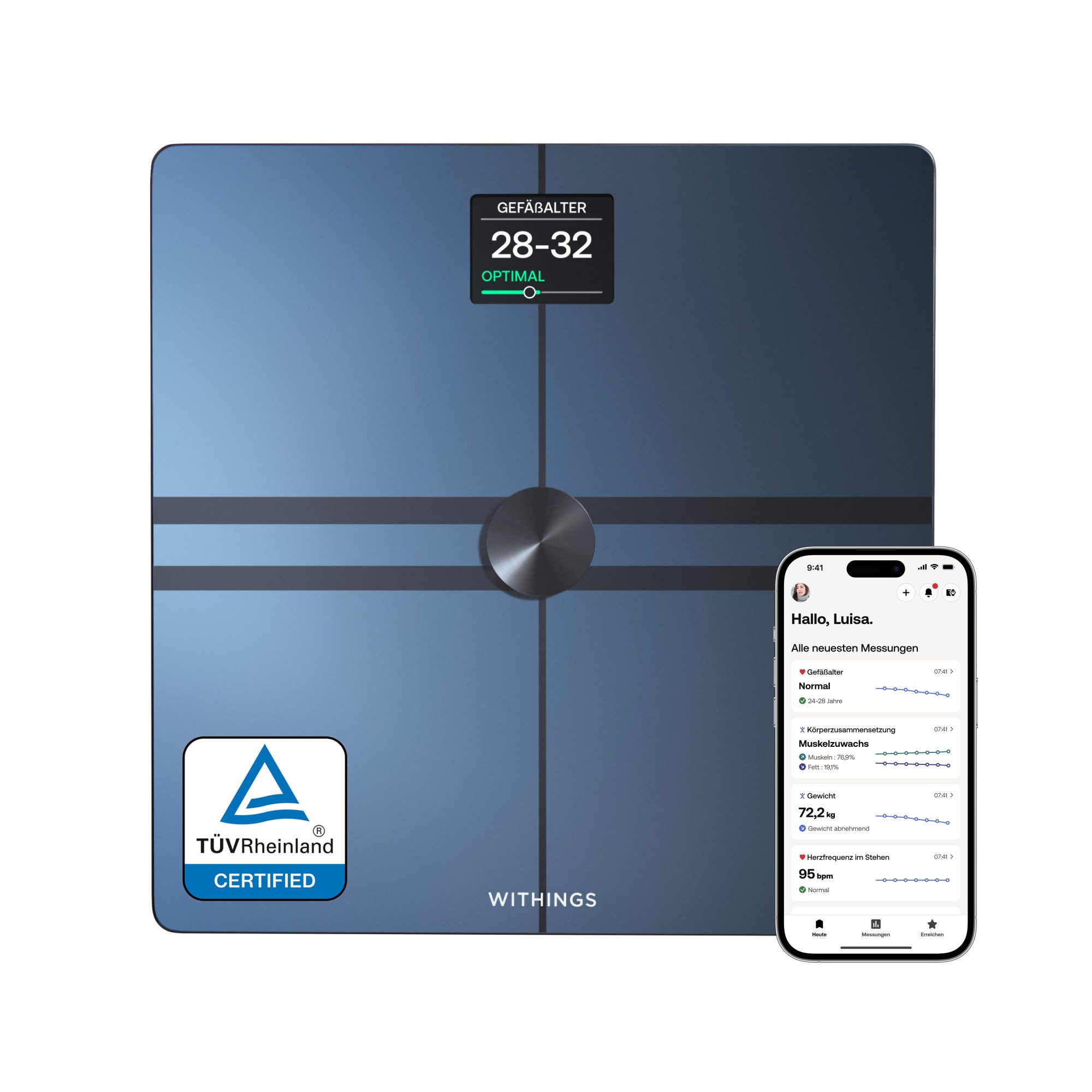 Withings Körper-Analyse-Waage Body Comp, WLAN- oder Bluetooth-Konnektivität, spezielle Modi für Schwangerschaft, Babys und Athleten