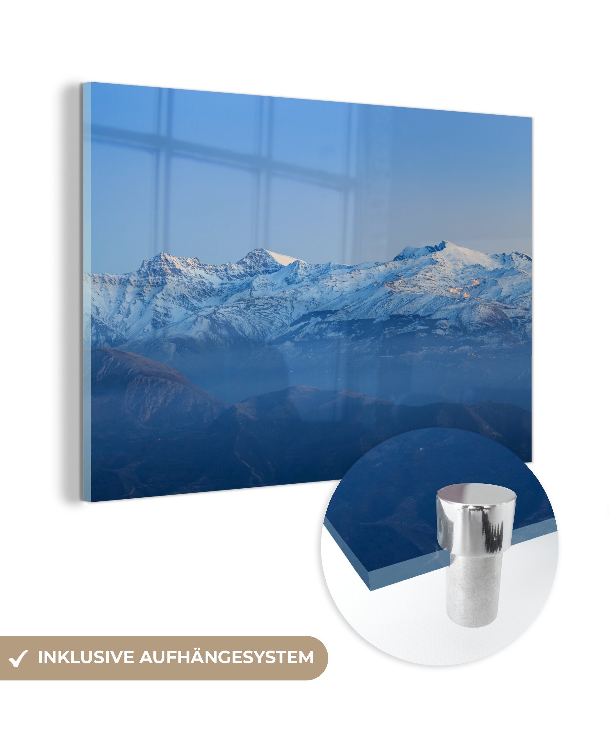 MuchoWow Acrylglasbild Panorama der schneebedeckten Berggipfel im Sierra Nevada National Park, (1 St), Acrylglasbilder Wohnzimmer & Schlafzimmer
