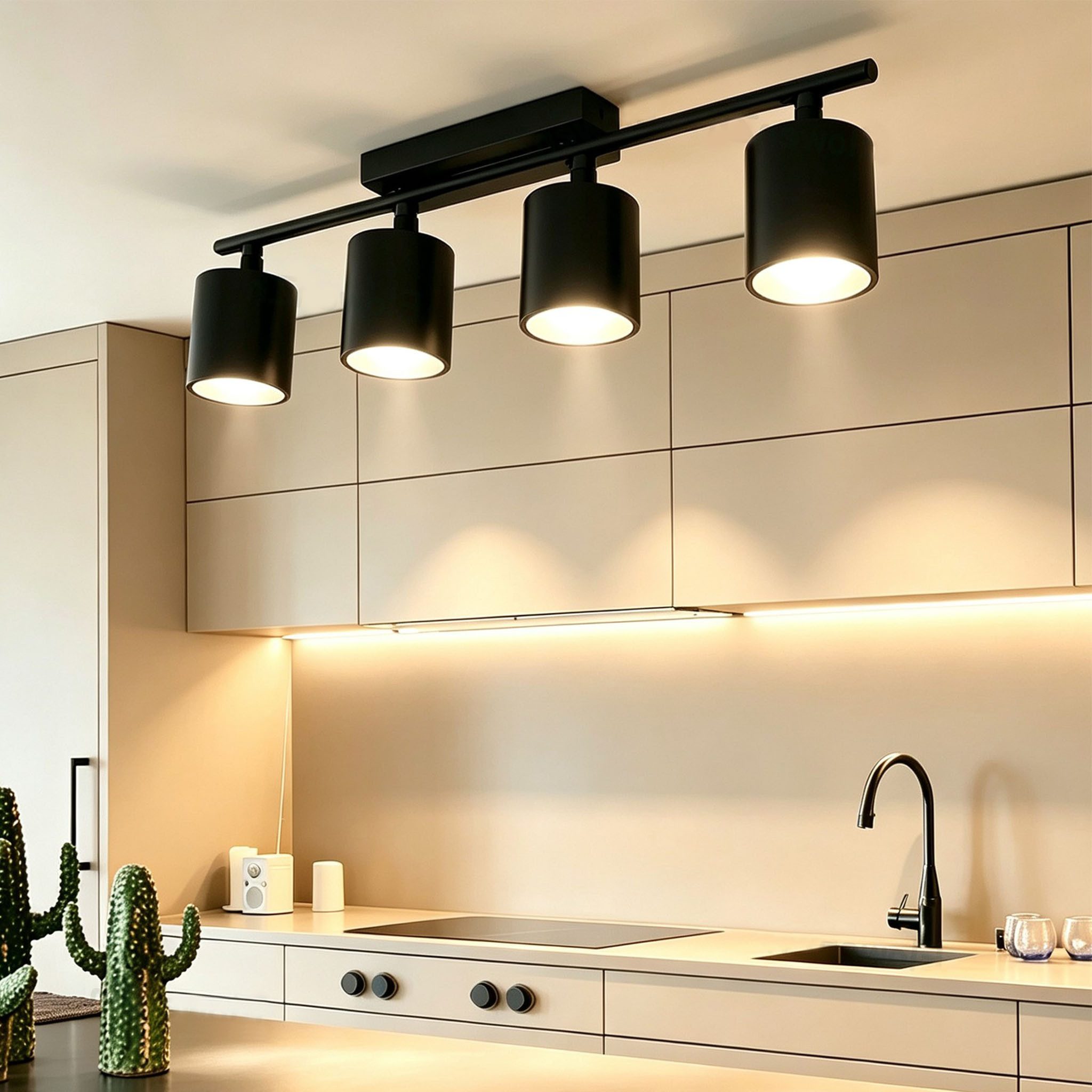 oyajia LED Deckenstrahler 65W Deckenstrahler 4-flammig,E27-Deckenleuchte Metall Deckenlampe Spot, LED wechselbar, Warmweiß, 76cm Deckenspot Küchelampe Spot Strahler Wohnzimmer mit Leuchtmittel