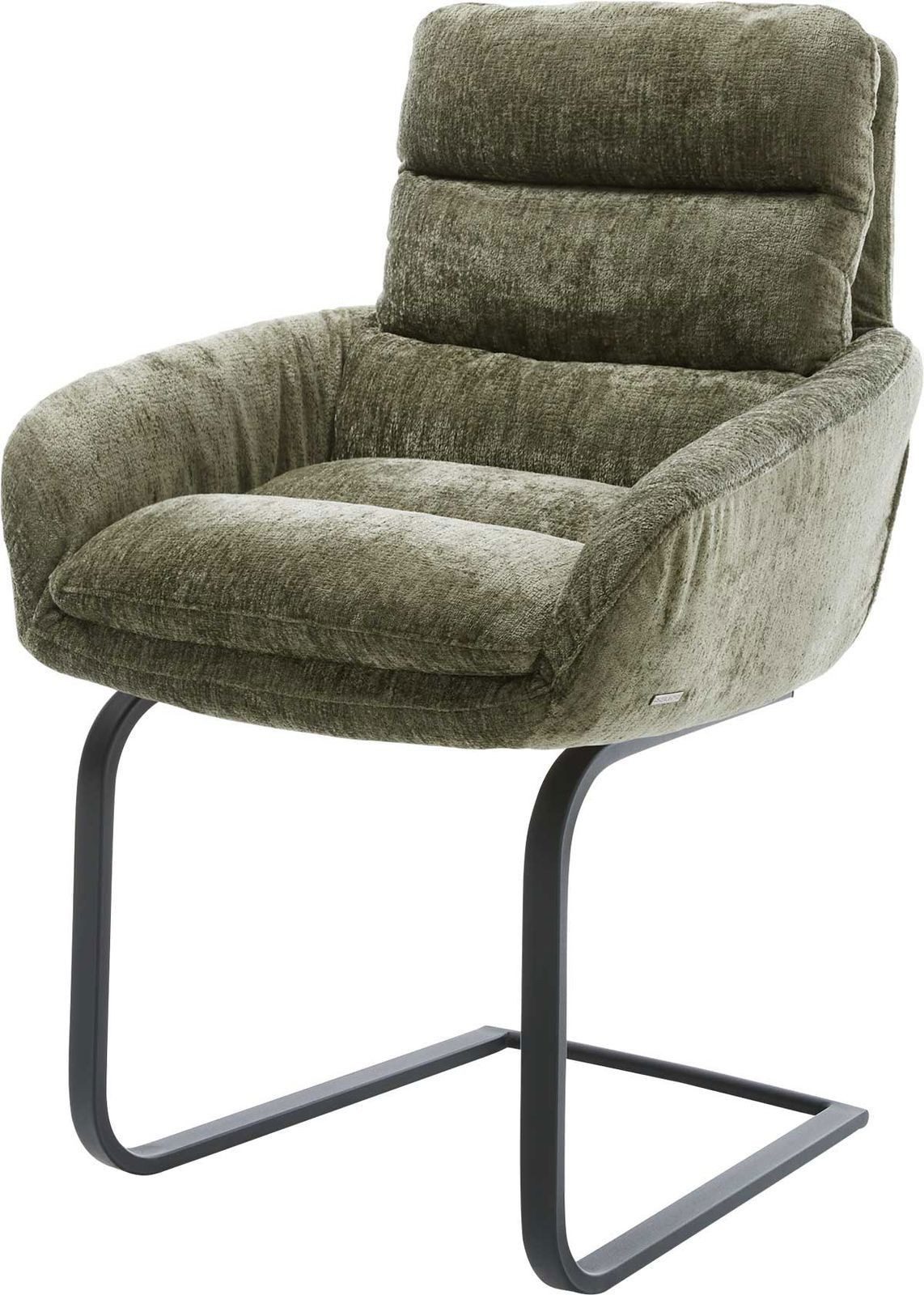 DELIFE Polsterstuhl Abelia-Flex, mit Armlehnen Holzgestell kantig Natur Mikrofaser Anthrazit Vintage