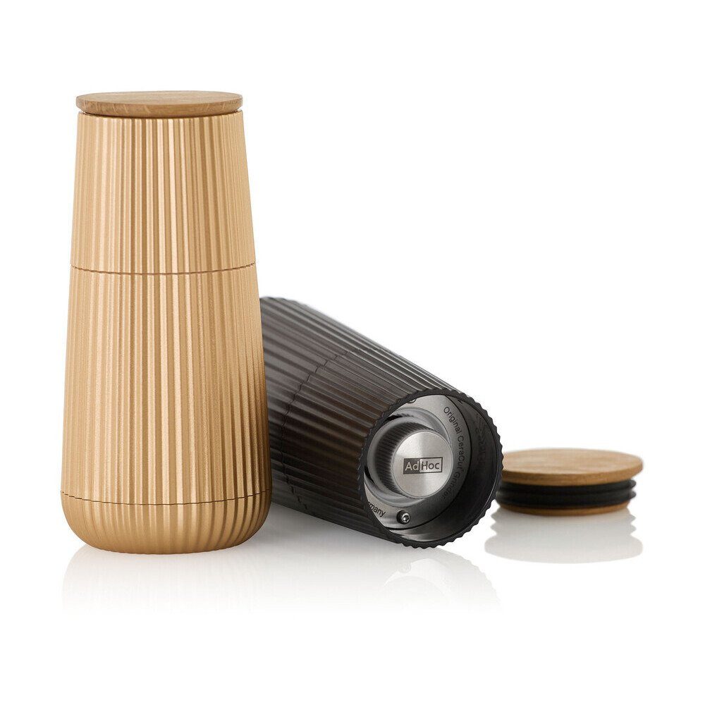 AdHoc Salz-/Pfeffermühle Pfeffer- und Salzmühlen-Set 2-tlg. Scape black & gold, (2 Stück), Pfeffer- und Salzmühlen-Set, 2-tlg., Ø5,8cm, Kunsstoff, mehrfarbig – Bild 2 von 3