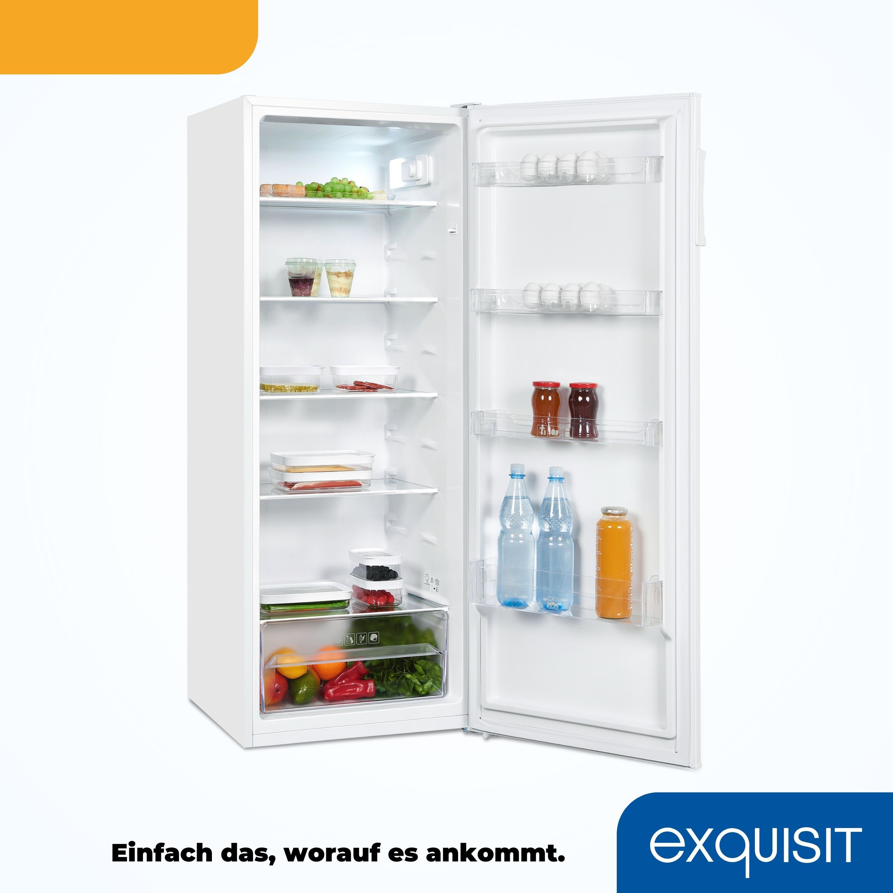 exquisit Kühlschrank KS320-V-H-040E weiss, 142,6 cm hoch, 54,4 cm breit, Großzügiger Kühlraum für mehr Frische und beste Übersicht – Bild 5 von 5