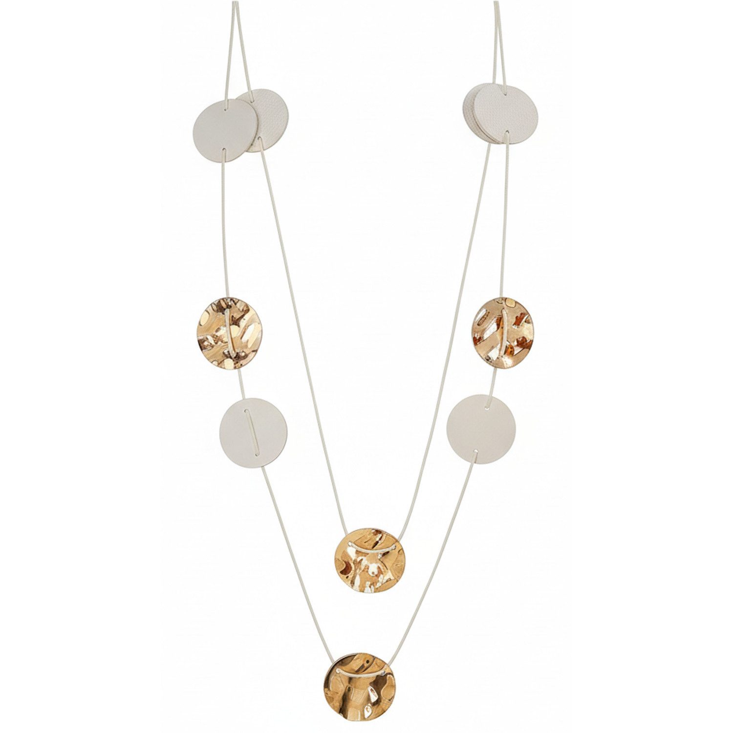 KARMA Statementkette Karma 100 cm Weiß-Gold Textil-Leder-Mix (modern, 1-tlg), Statement Kette 100 cm Schmuck für Frauen
