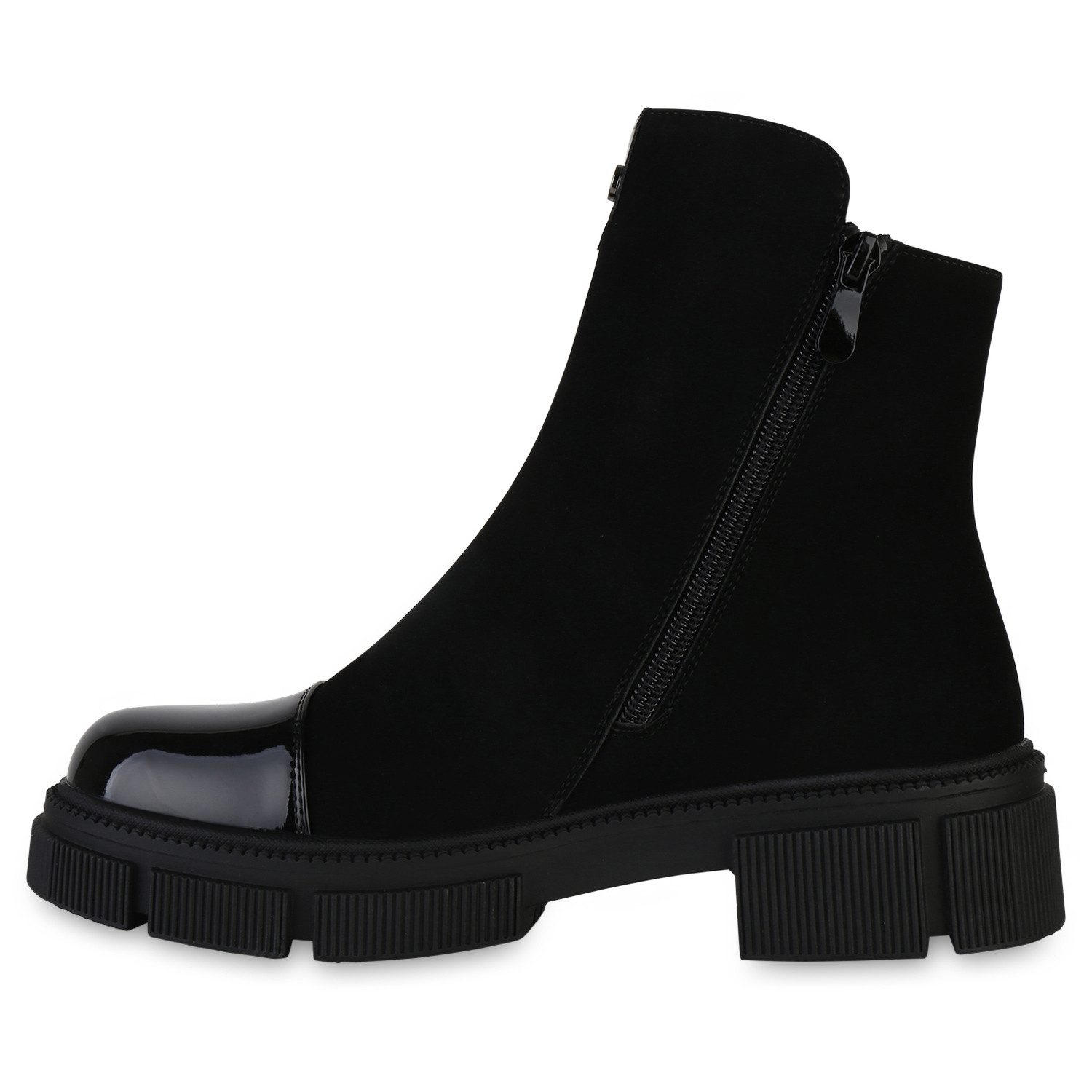 VAN HILL 841819 Stiefelette Elegante Damen Stiefelette mit Lack Zipper und Zierschnalle