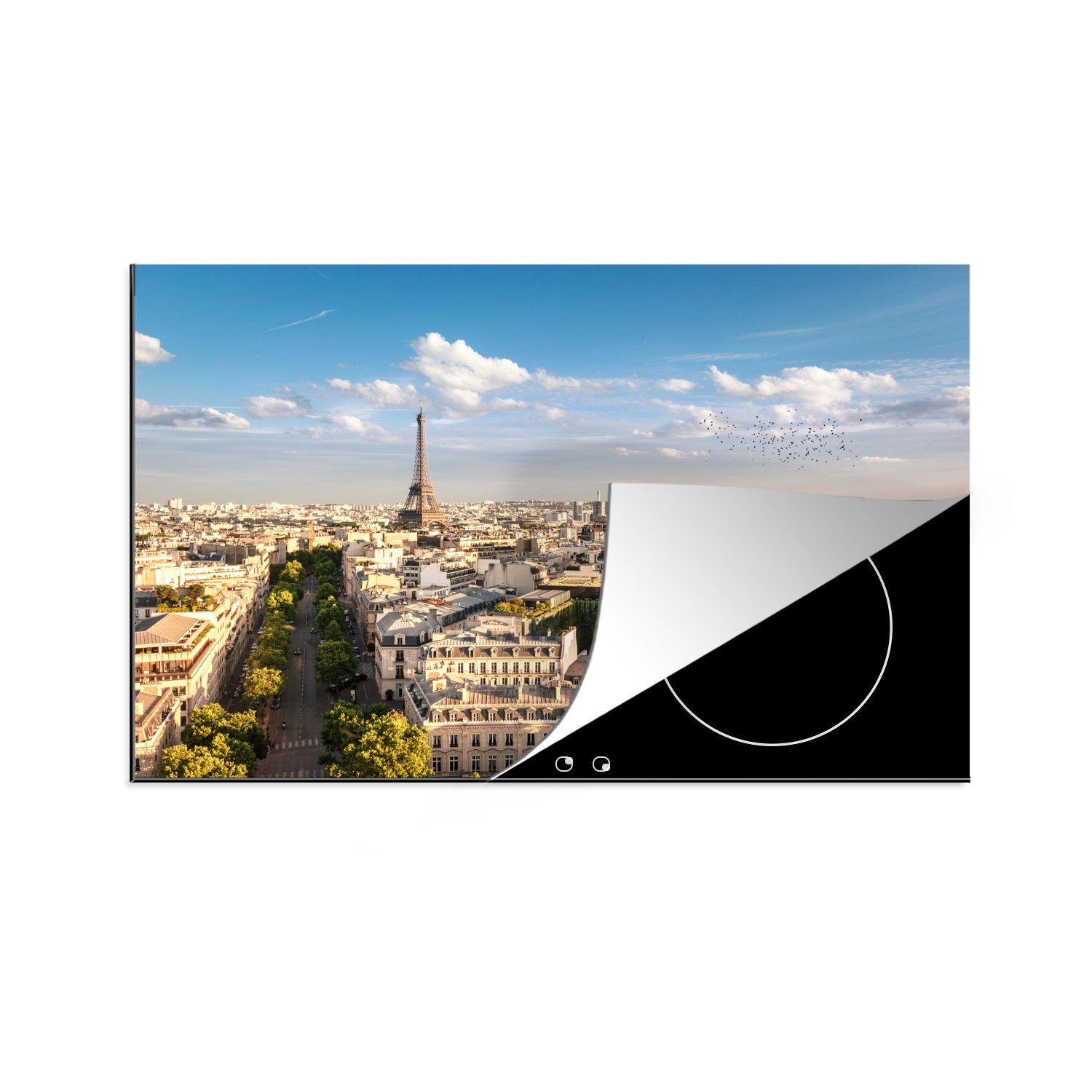Frankreich die küche, tlg), (1 81x52 MuchoWow Schutz Vinyl, cm, - Paris für Induktionskochfeld Eiffelturm, Herdblende-/Abdeckplatte - Ceranfeldabdeckung