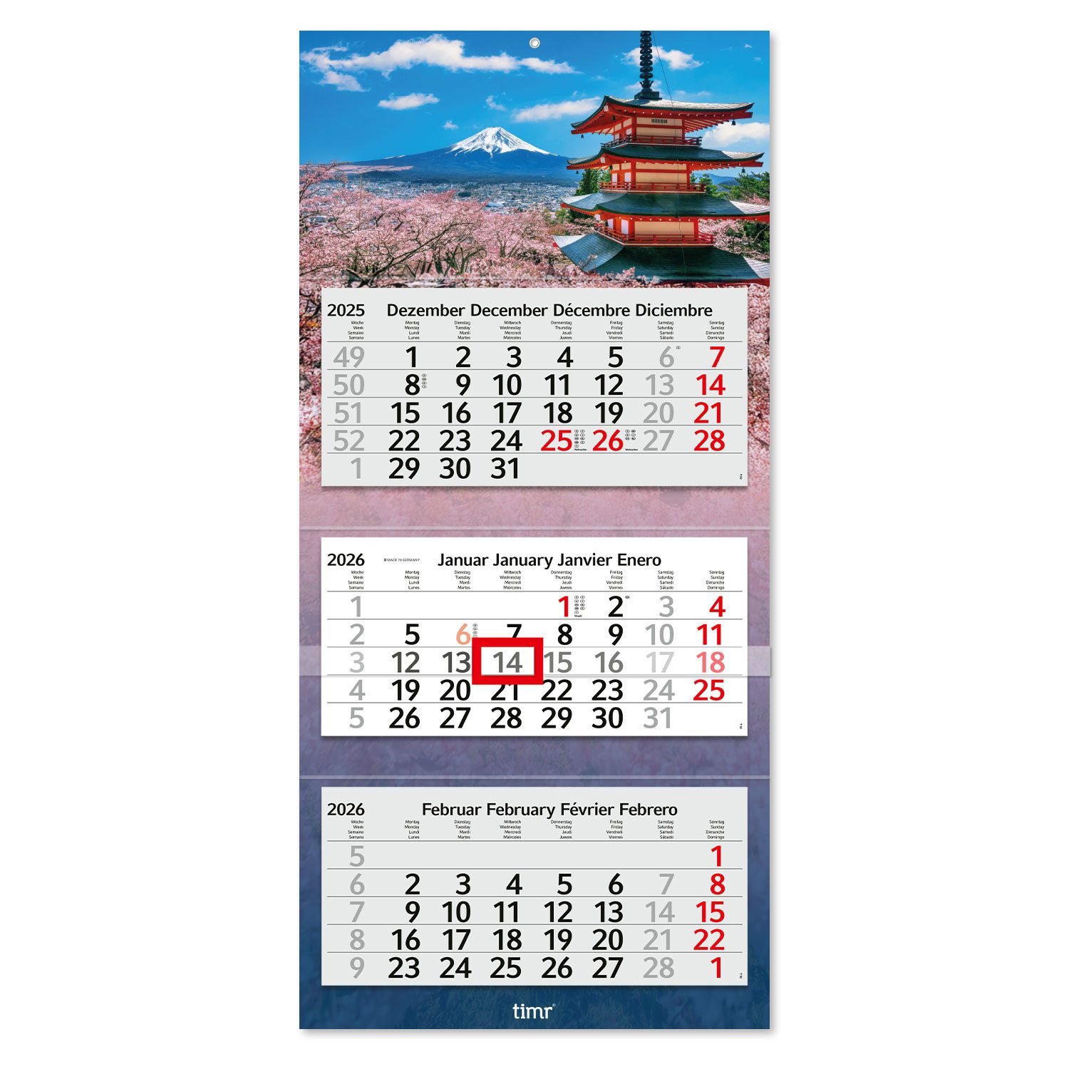 Timr Wandkalender 3-Monatskalender 2025 Berge I Wandkalender