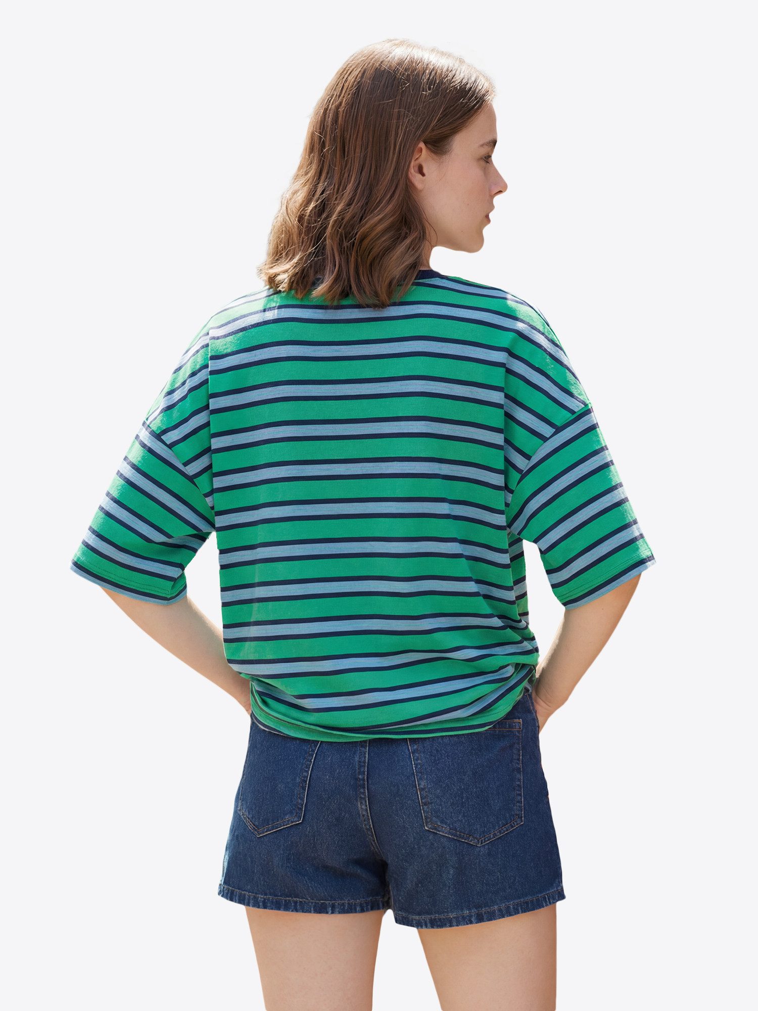 Imily Bela T-Shirt Damen gestreifte Bluse mit betonten Schultern (Packung, günstig online kaufen