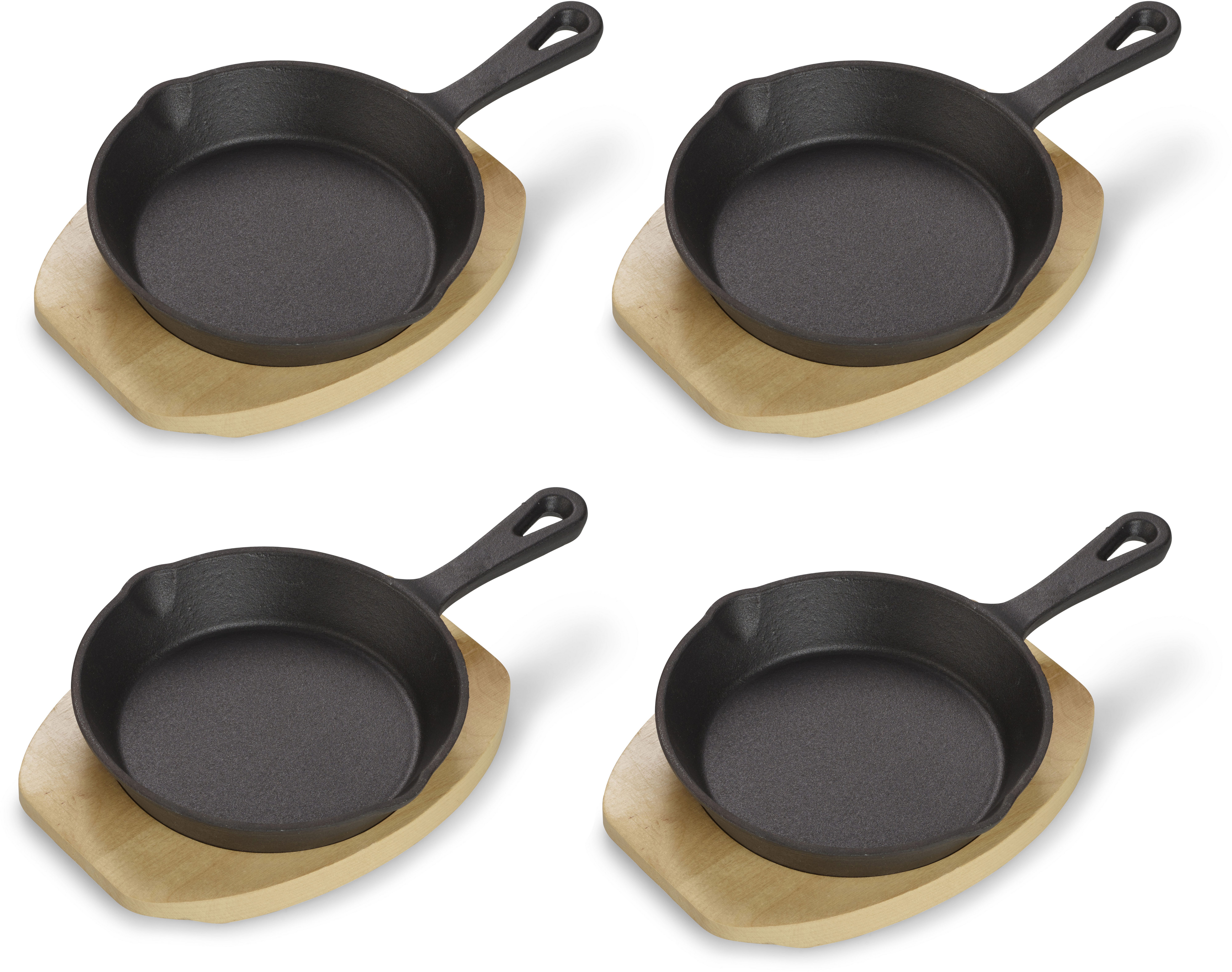 ECHTWERK Servierpfanne 4x Pfännchen, Gusseisen (Set, 4-tlg), inkl. dekorativem Servierbrett, bereits eingebrannt