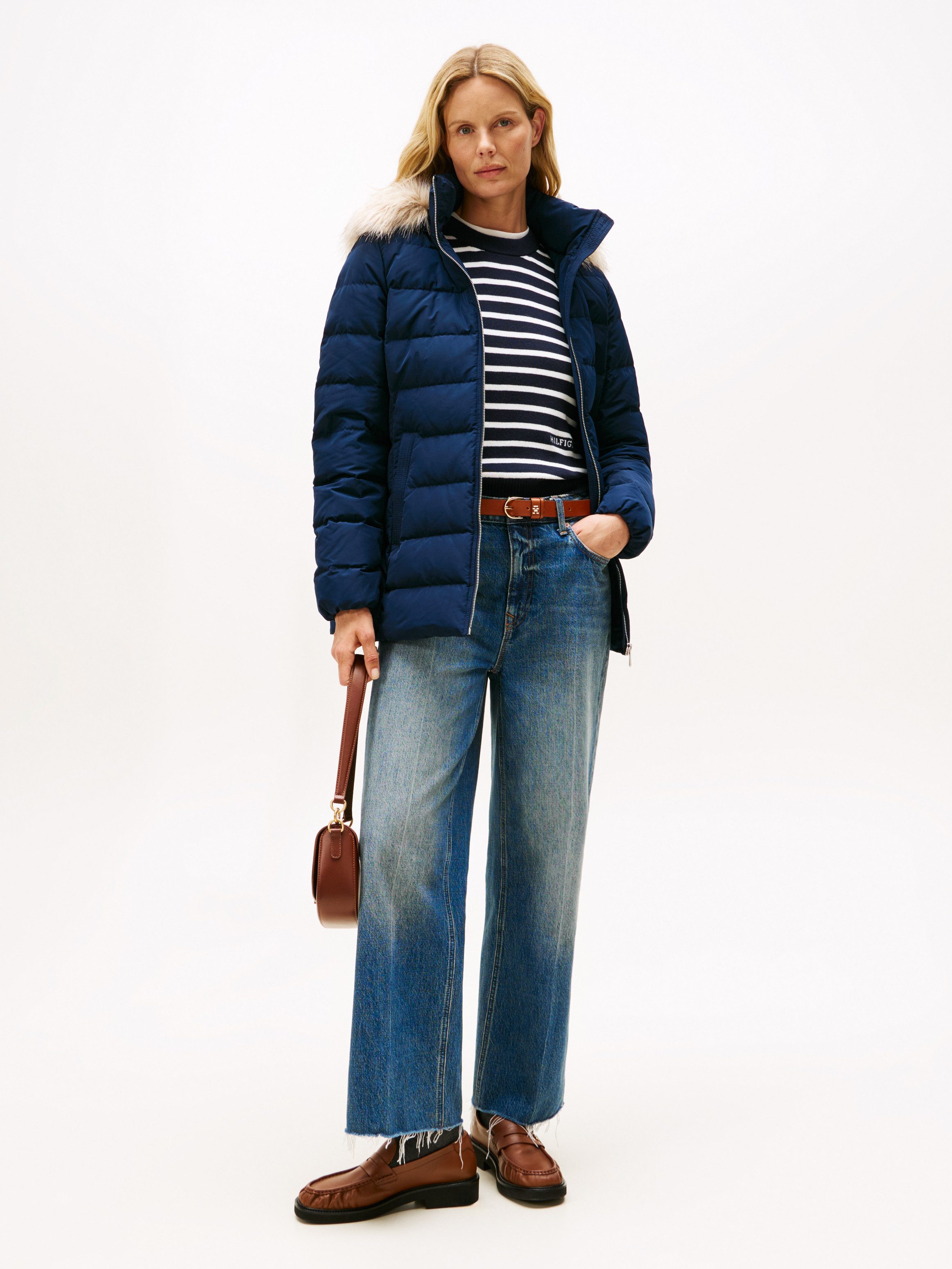 Tommy Hilfiger Steppjacke MW DOWN SLIM JACKET WITH FUR mit Fellimitat