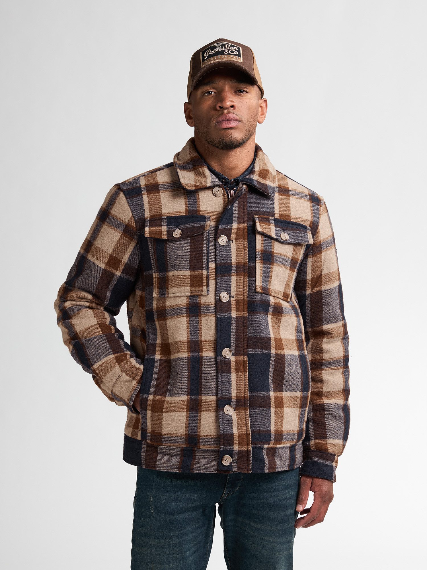 Petrol Industries Outdoorhemd - Wolljacke Herren - Kurzmantel - Karo Jacke im Overshirt Stil