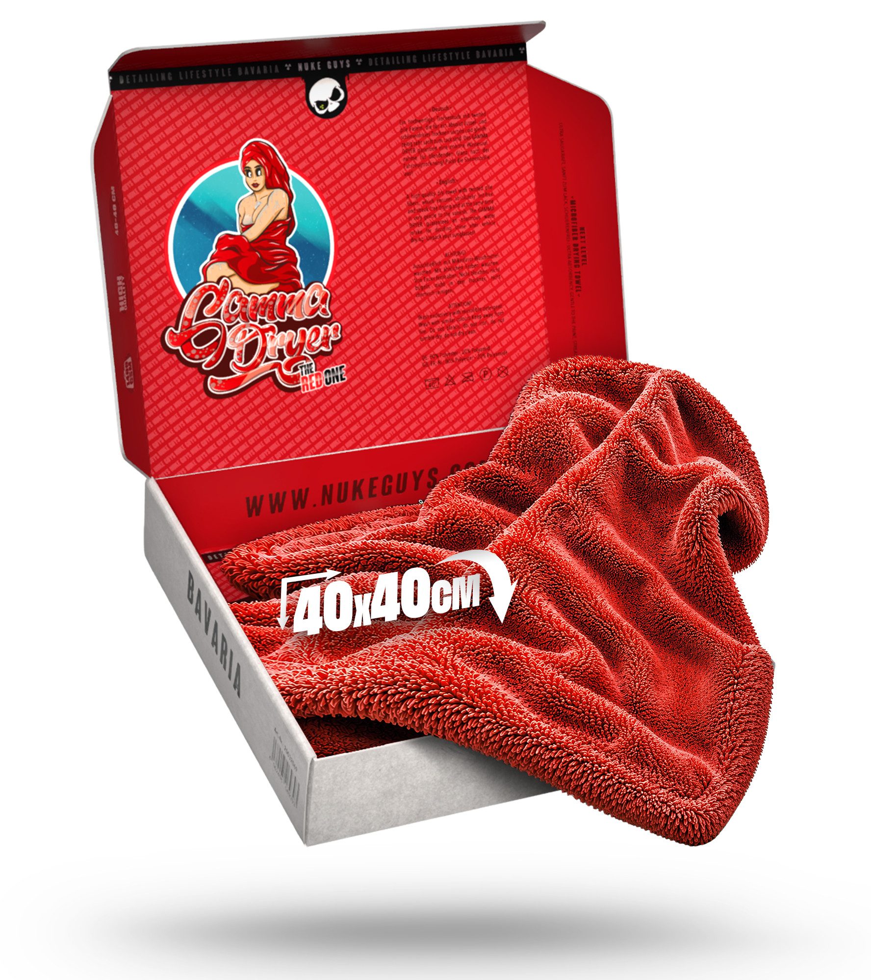 Nuke Guys Microfaser Auto Trockentuch - Gamma Dryer S bis XXL Mikrofasertuch (Microfaser, 40x40 cm, 1-tlg., Gamma Dryer S - Rot - 40x40cm 1400GSM)