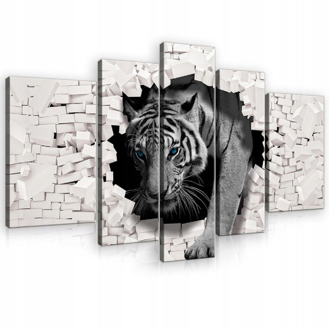 Wallarena Leinwandbild Tiger Abstrakt Wandbild 170x100 cm Groß SET XXL Wandbilder Leinwandbilder Modern Canvas Kunstdruck Bild Auf Leinwand Bilder für Wohnzimmer Schlafzimmer, Tiere (Set 5 teilig), Aufhängefertig