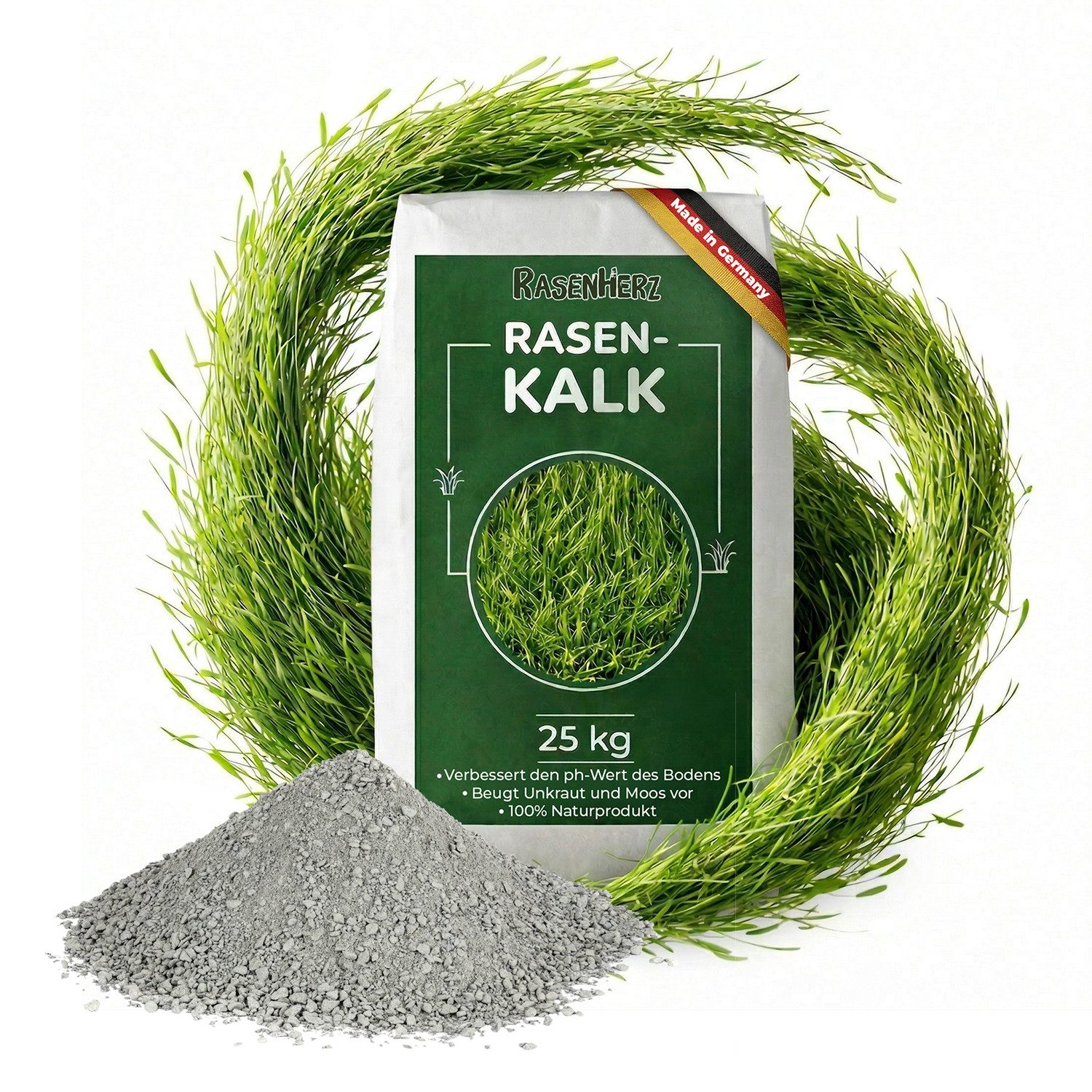 Petigi Rasenkalk RasenHerz für einen dichten grünen Rasen Rasenpflege 25kg-125kg, 1x 25 kg Sack
