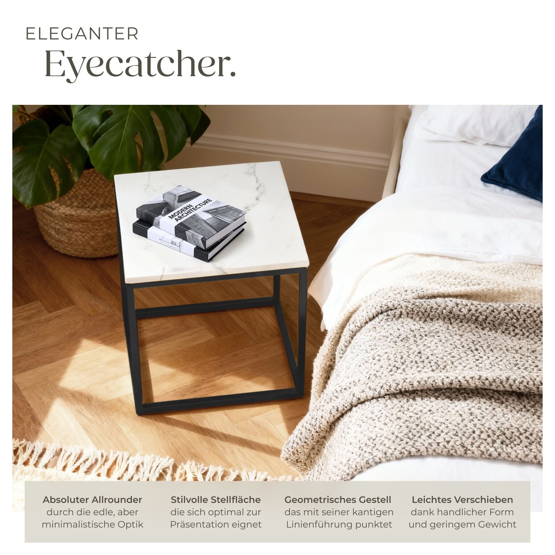 tectake Beistelltisch Couchtisch in Marmoroptik, 45 x 45 x 47,5 cm, Belastbarkeit 12 kg (Wohnzimmertisch Alysia, 1-St., 1 tlg), Moderner, quadratischer Beistelltisch in minimalistischem Stil