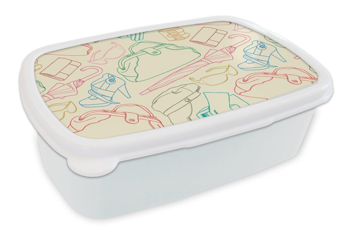 MuchoWow Lunchbox Pastell - Tasche - Kleidung - Schnittmuster, Kunststoff, (2-tlg), Brotbox für Kinder und Erwachsene, Brotdose, für Jungs und Mädchen weiß