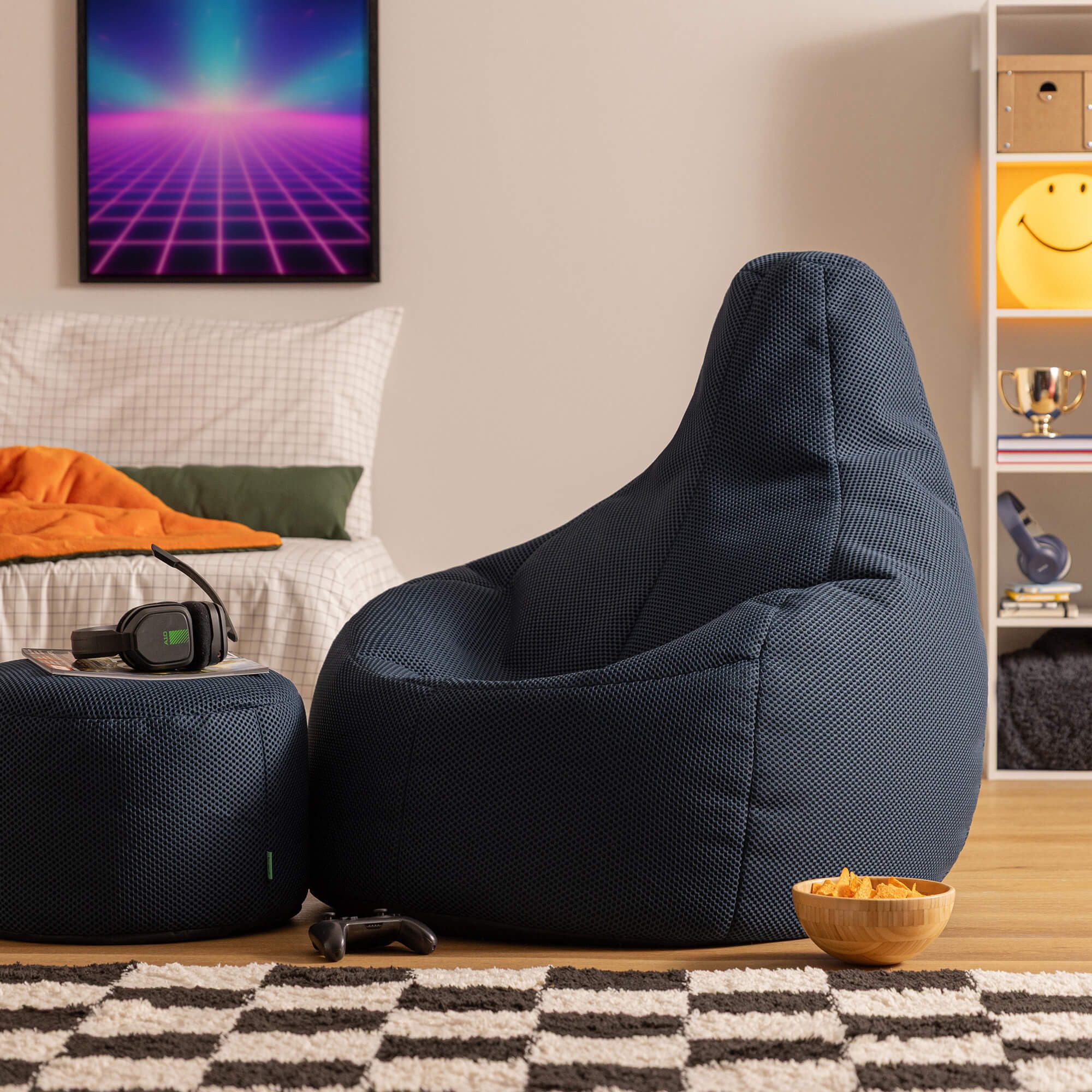 icon Sitzsack Liegesessel mit Hocker Gaming XXL aus Techmesh „Dalton“ (Spar-Set, 1 x Sitzsack, 1 x Fußhocker), Sitzsack XXL, Gaming Sitzsack, Made in Germany, für Erwachsene