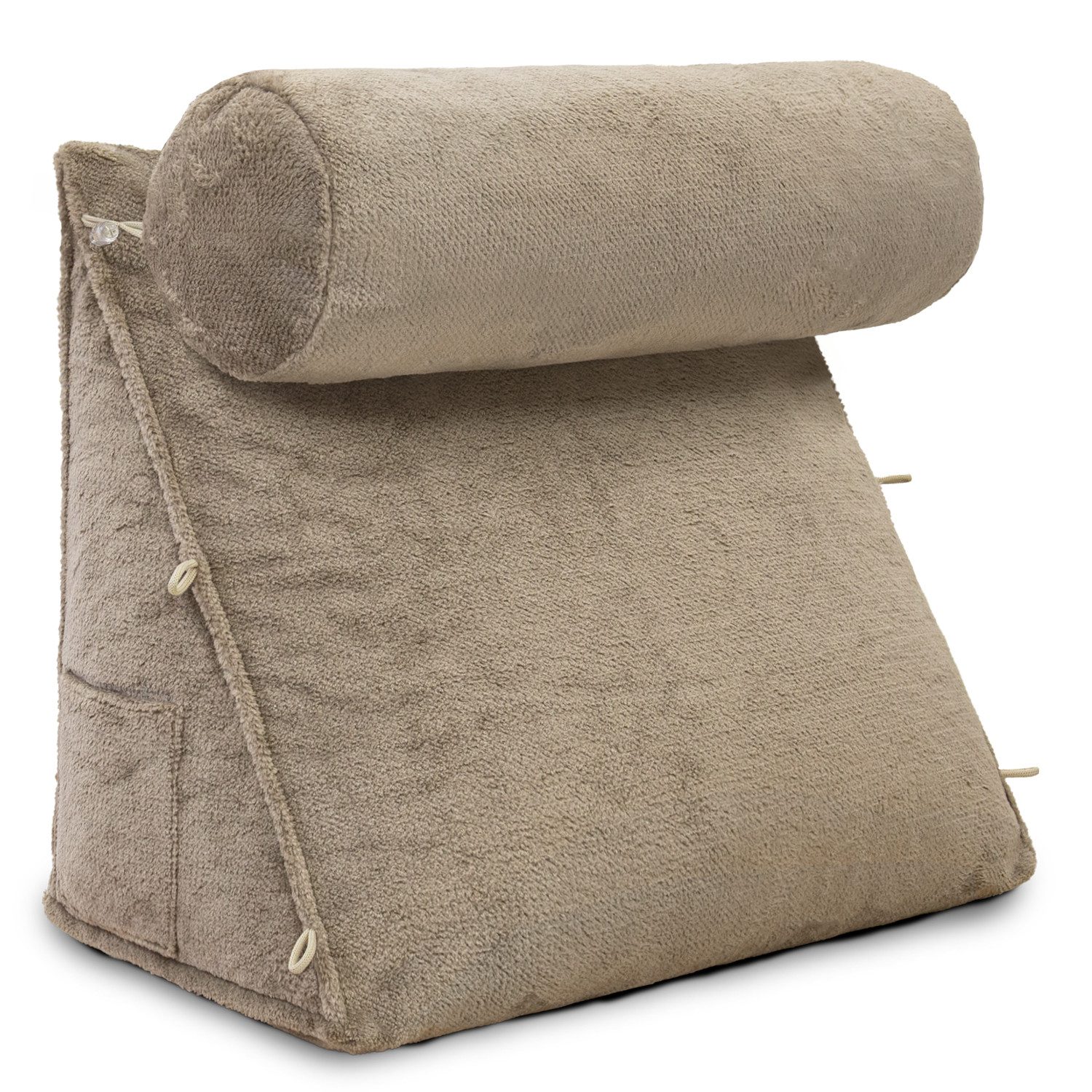 ELONEO Rückenkissen mit Nackenrolle für Bett & Sofa, 55x50x30cm, waschbarer Bezug