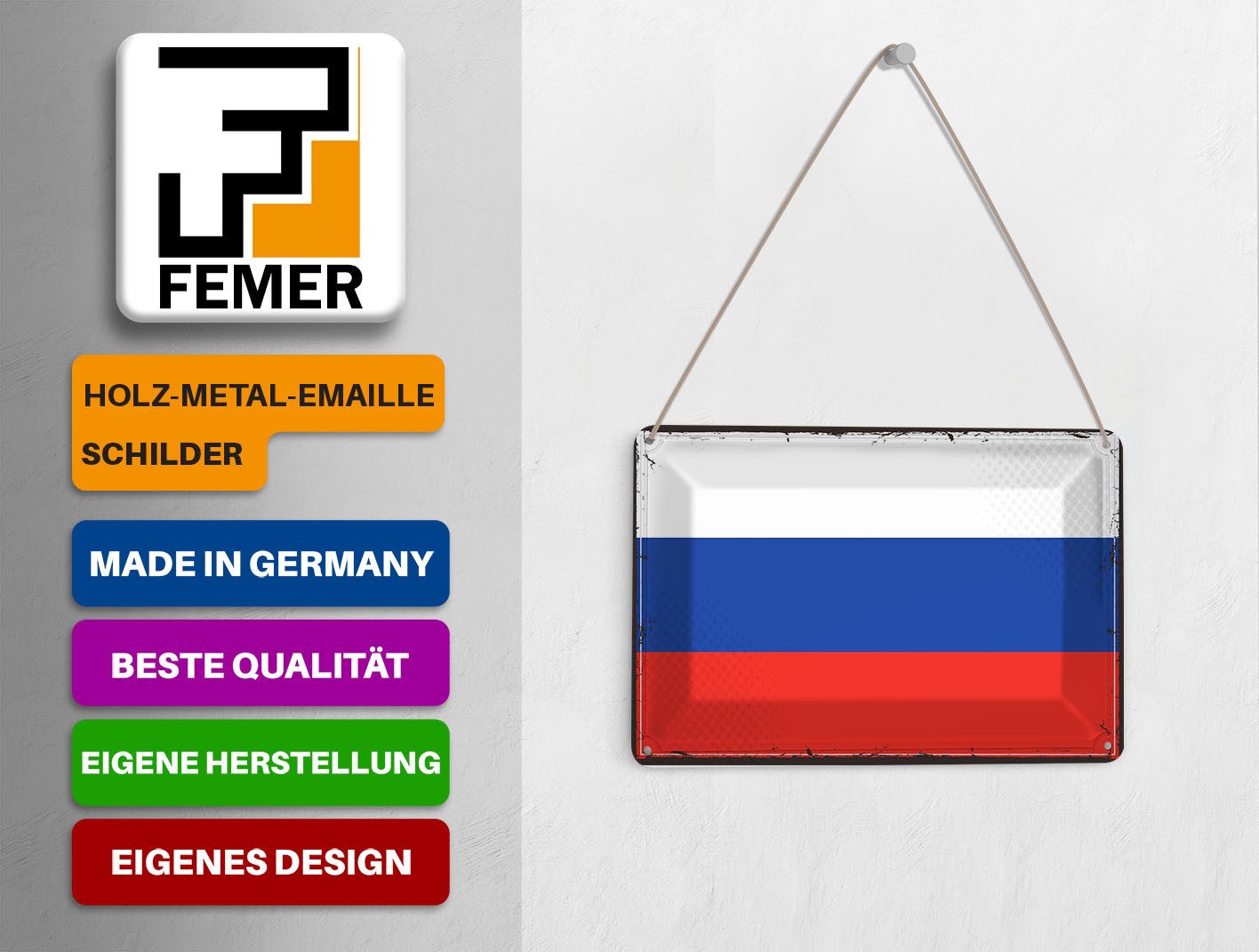 Femer GmbH Postkarte Flagge Russlands 14x10 cm Retro Flag of Russia, unfrankiert