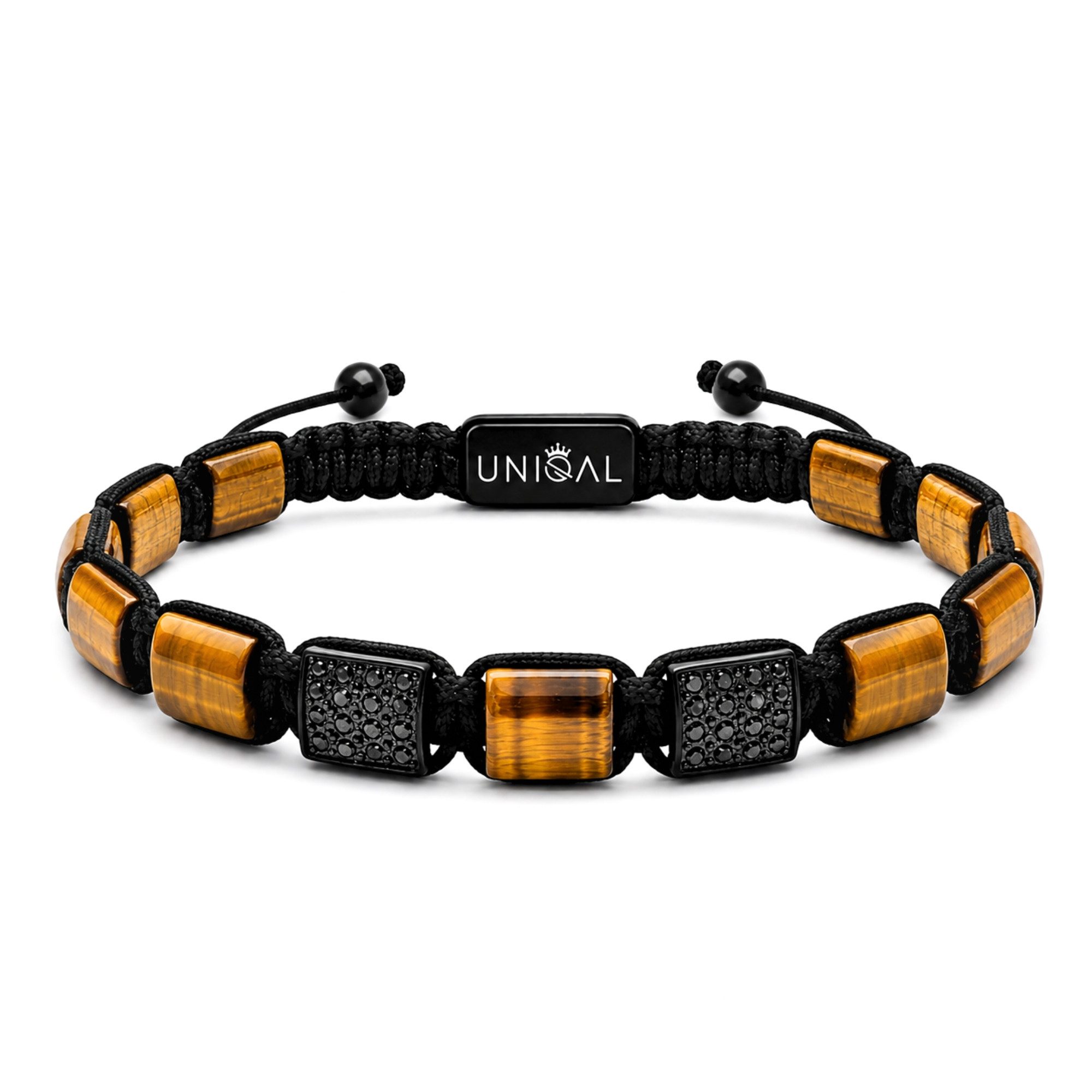 UNIQAL.de Armband Designer Herren verstellbar Naturstein & Zirkonia Premium (Herrenarmband mit Naturstein Platten und schwarzer Zirkonia, verstellbar, inkl. Schmuckverpackung), unisex, luxuriöse Optik, hochwertige Verarbeitung
