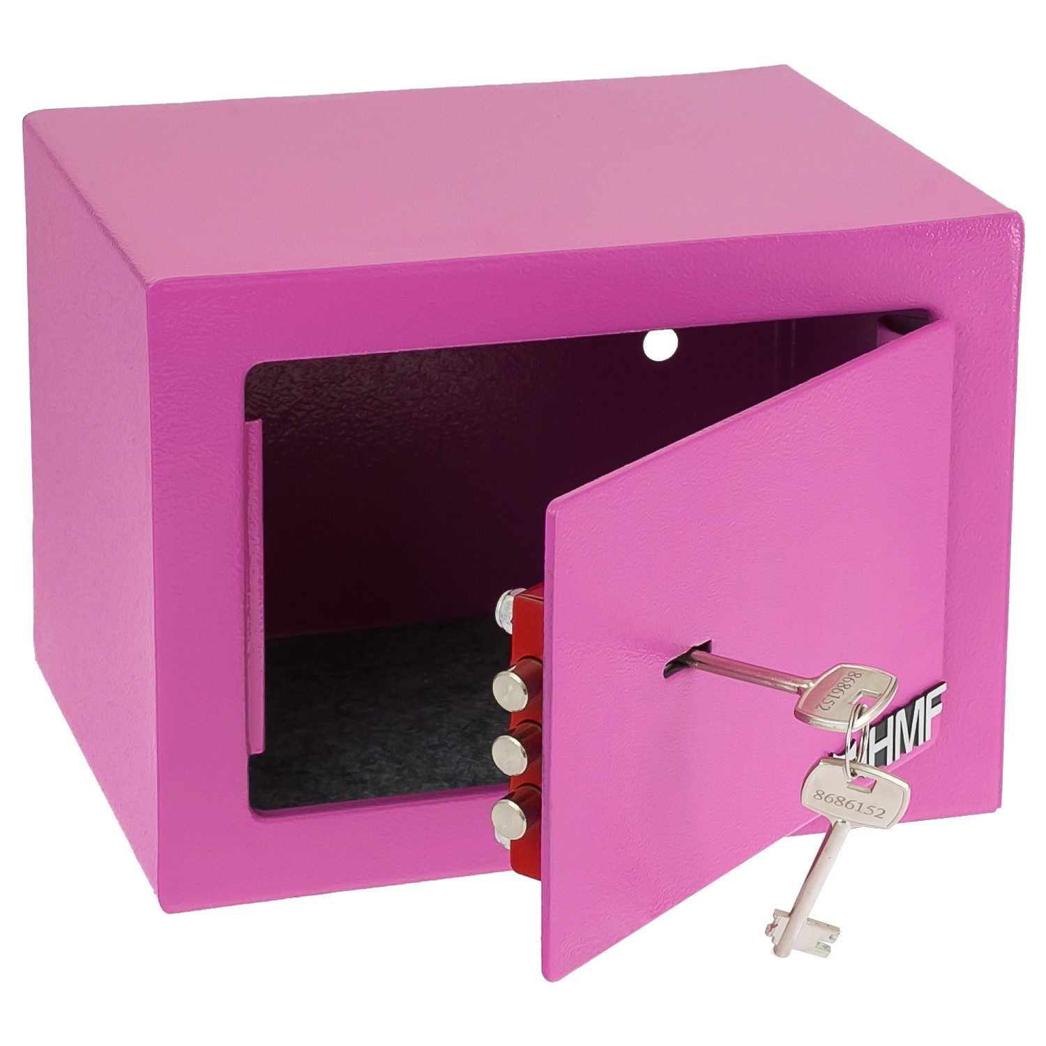 HMF Möbeltresor Safe Tresor klein mit Schlüssel, Schließfach mit Doppelbartschloss, 23 x 17 x 17 cm, pink