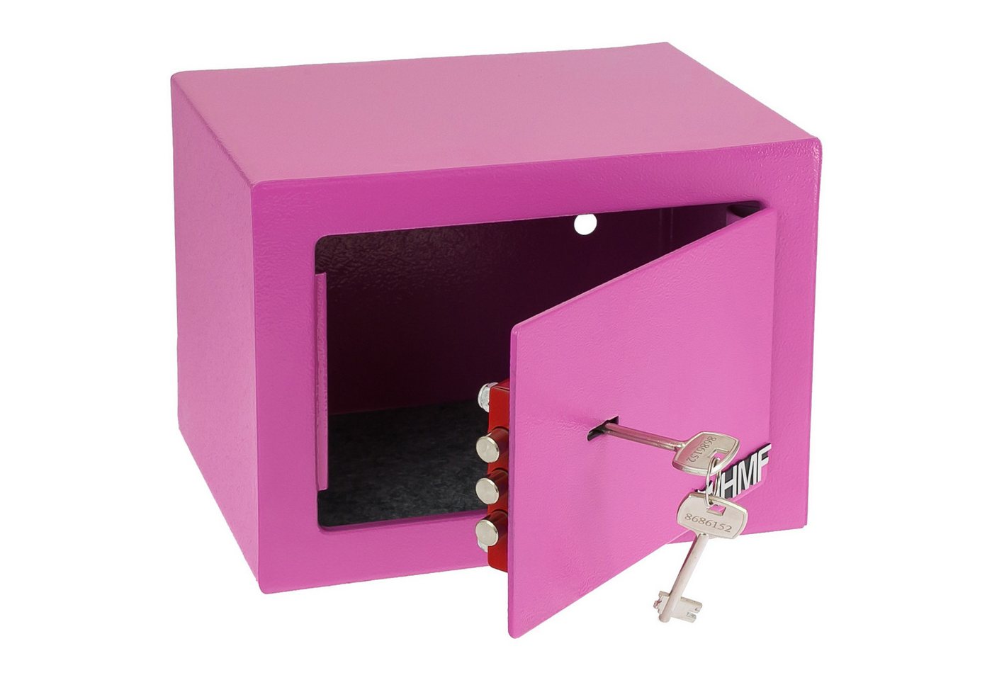 HMF Möbeltresor Safe Tresor klein mit Schlüssel, Schließfach mit Doppelbartschloss, 23 x 17 x 17 cm, pink