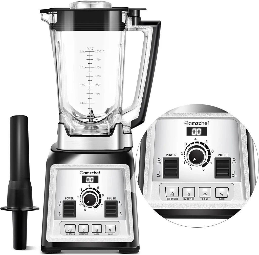 AMZCHEF Standmixer 8 Geschwindigkeitsstufen,4 voreingestellter Programme, 2000,00 W, 2 L Behälter, Ein-Klick-Selbstreinigung, Überlastschutz