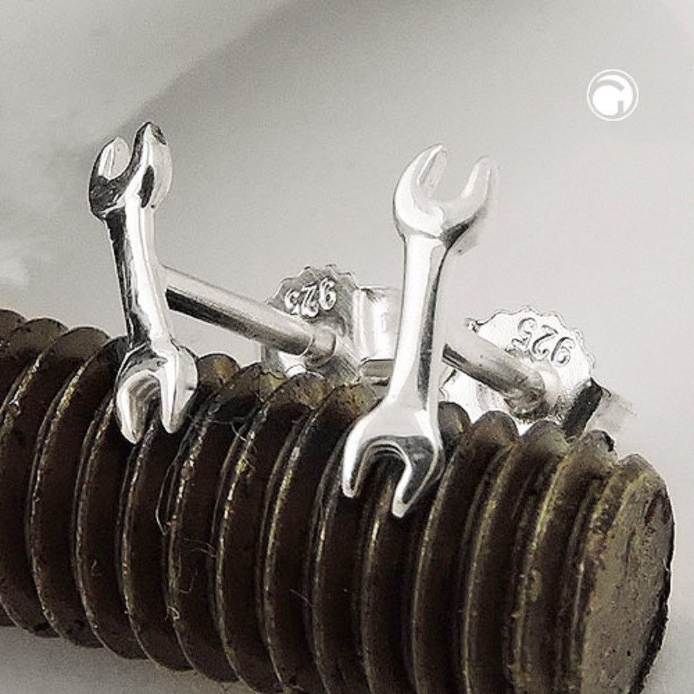 unbespielt Paar Ohrstecker Ohrringe Schraubenschlüssel 925 Silber kleine Schmuckbox, Silberschmuck für Damen und Herren