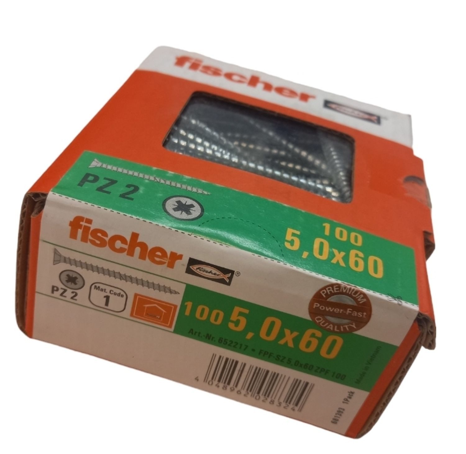 Fischer Befestigungstechnik Spanplattenschraube 100x fischer Spanplattenschrauben 5,0x60 PZ2 Holzschrauben verzinkt, (100 St)