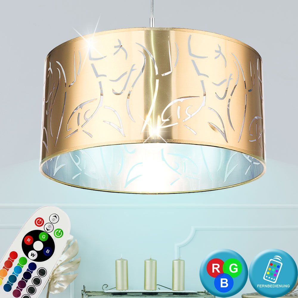 etc-shop LED Pendelleuchte, Leuchtmittel inklusive, Warmweiß, Farbwechsel, Hänge Decken Lampe gold Wohn Zimmer Fernbedienung Leuchte